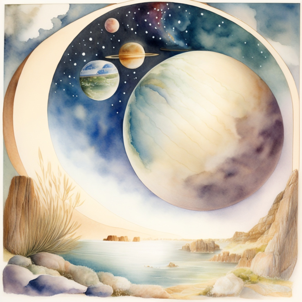 Lexica - Watercolour painting, old faded drawing showing the universe ...