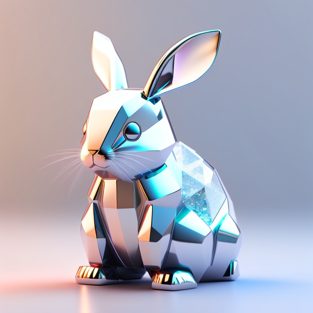 Lexica - Galactic robot crystal rabbit icon, white background