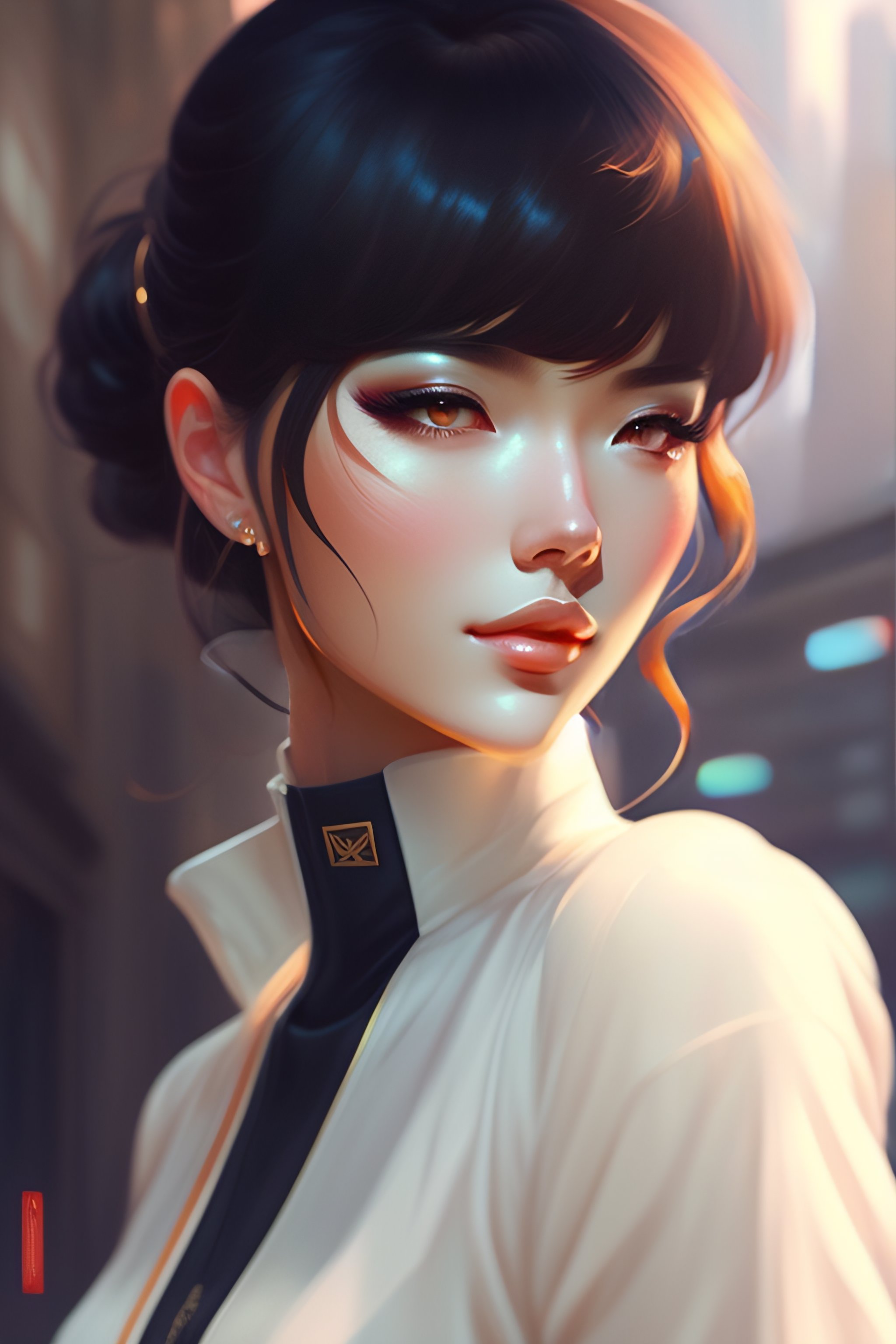 Lexica Elegant Girl In Urban Outfit Cute Fine Face Rounded Eyes Digital Painting Fan Art