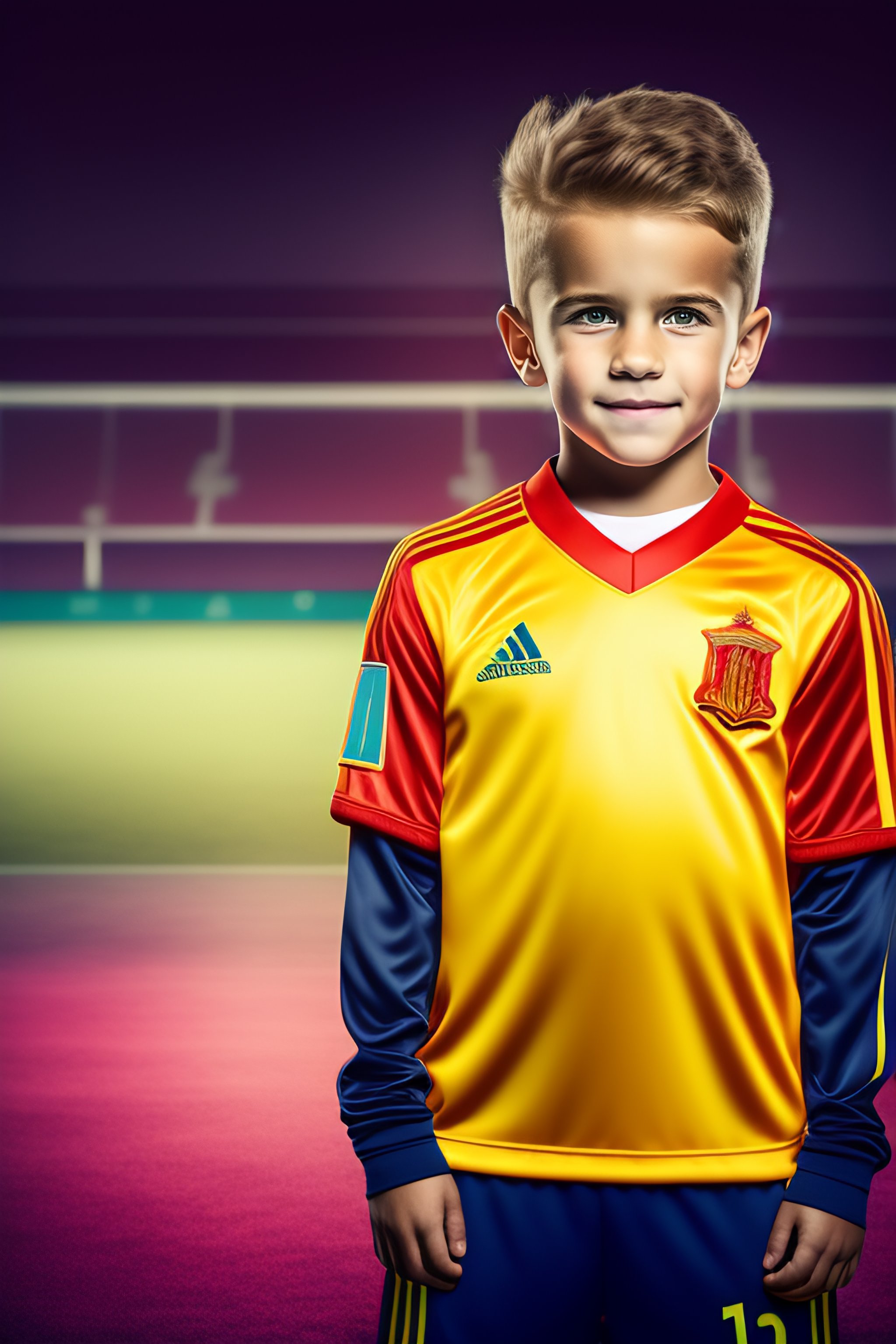 Lexica Soccer player 5 years old, studio photo, Spain Kit, Red shirt