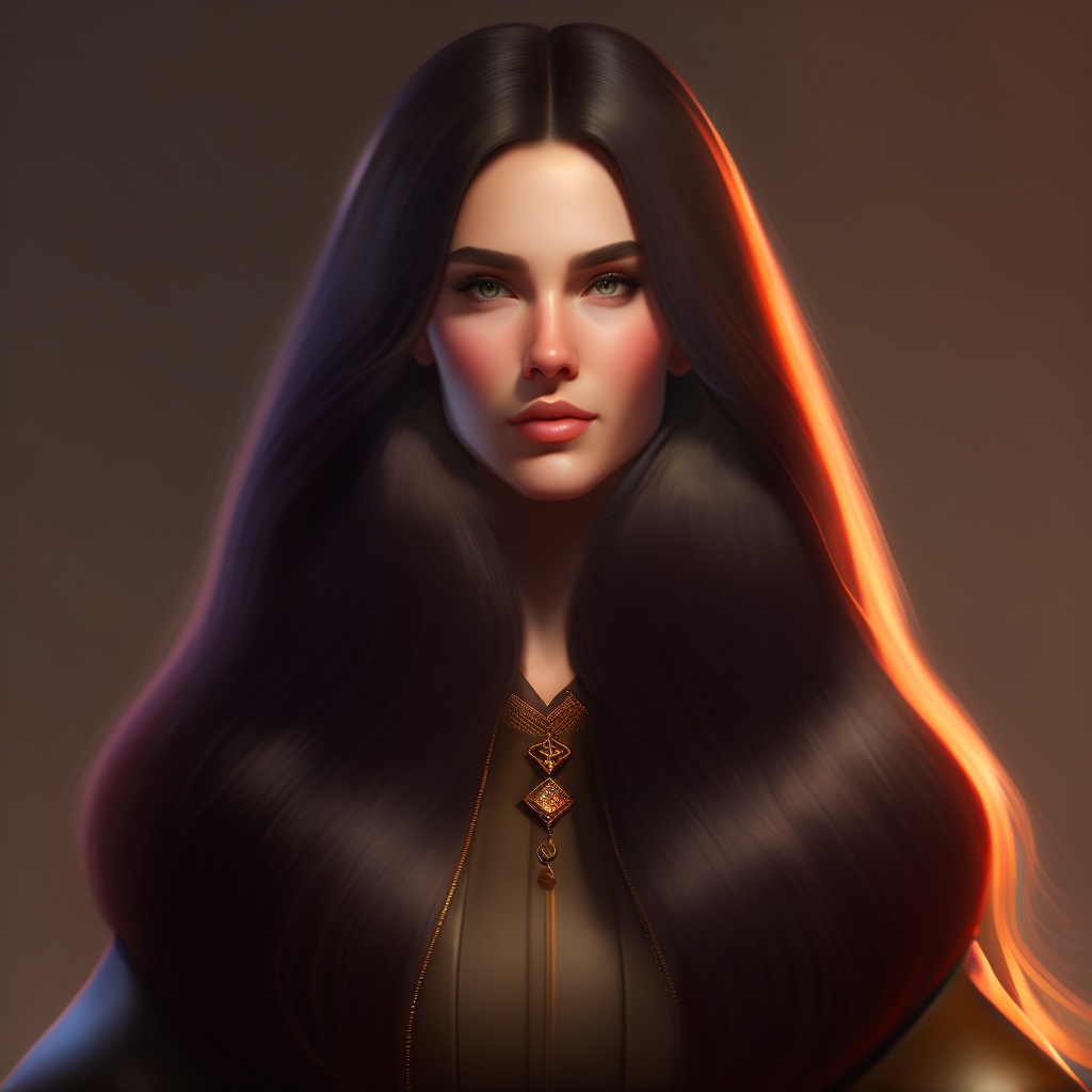 Lexica - Suspense character, female, with a mysterious look, long dark hair