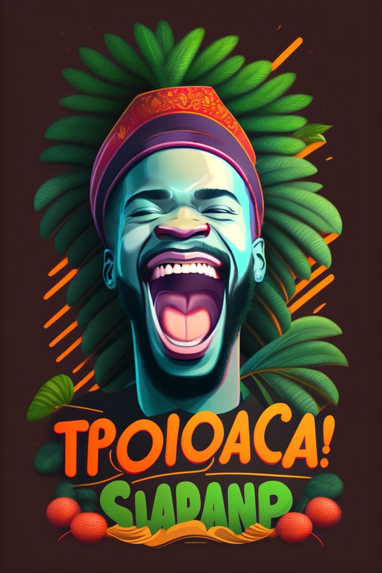 Lexica Tropical t shirt design of snapping fingers ,laughing black man