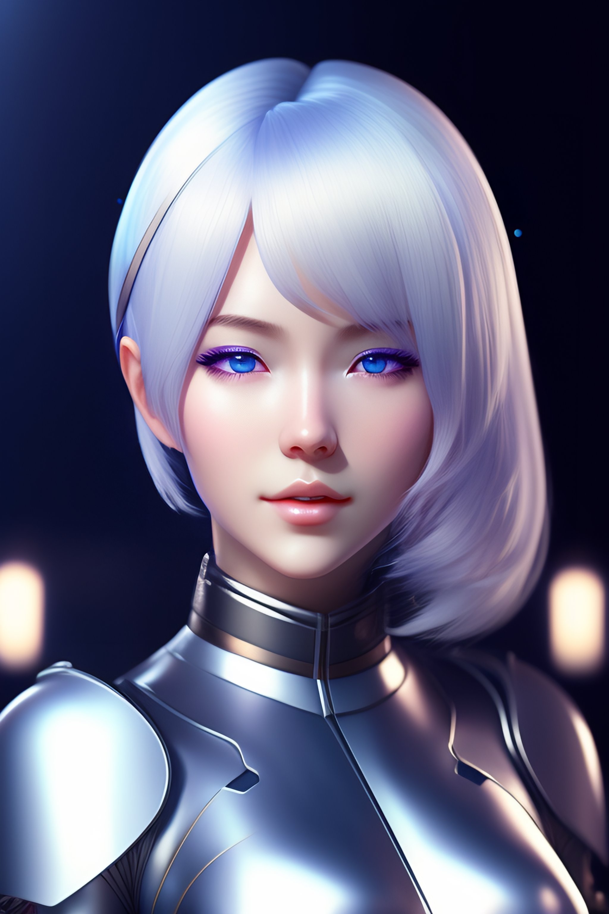 Lexica - Young adult anime android girl with silver hair, blue eyes ...