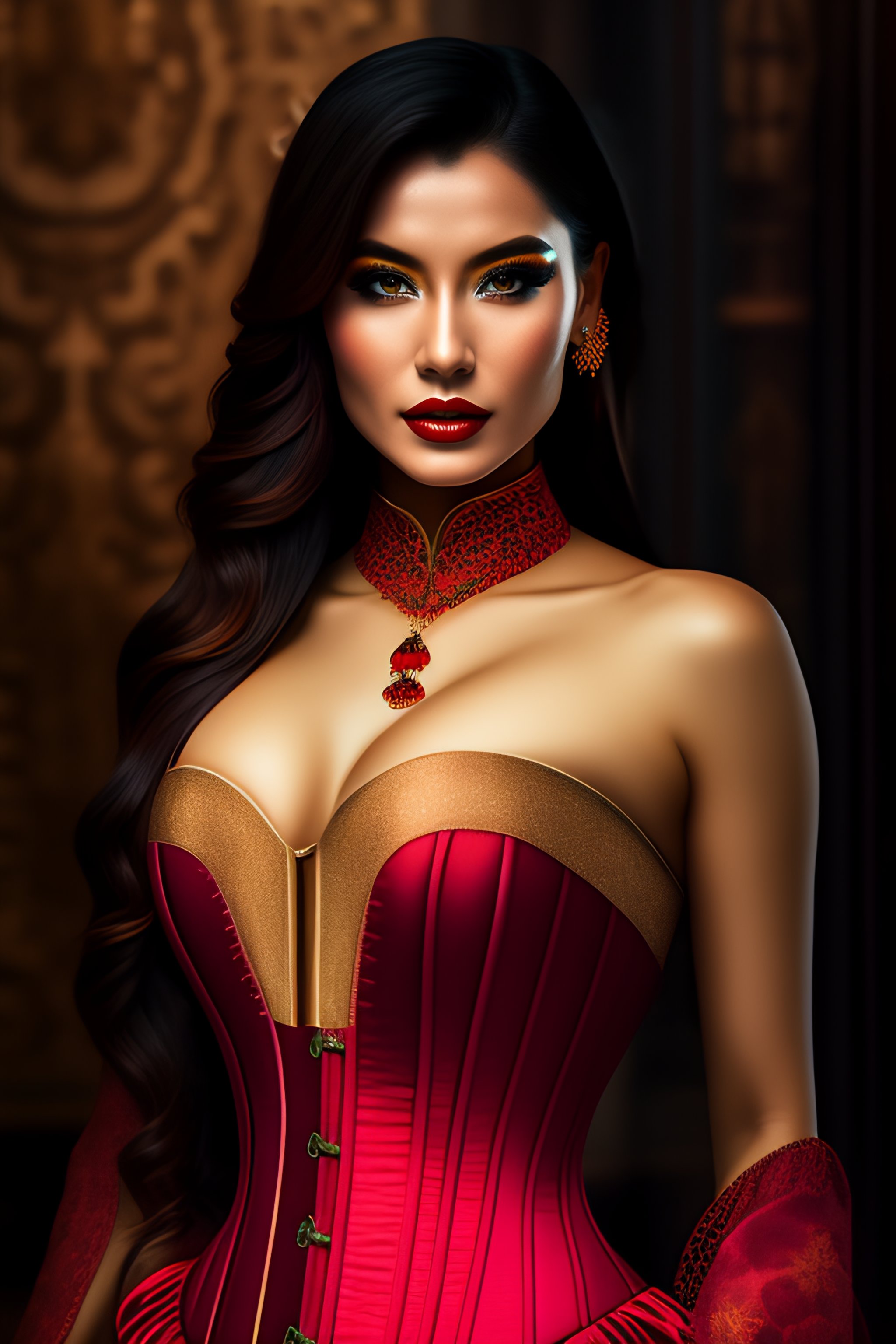 Lexica Symmetry Portrait Of An Attractive Caucassian Model Woman In Revealing Corset Glam