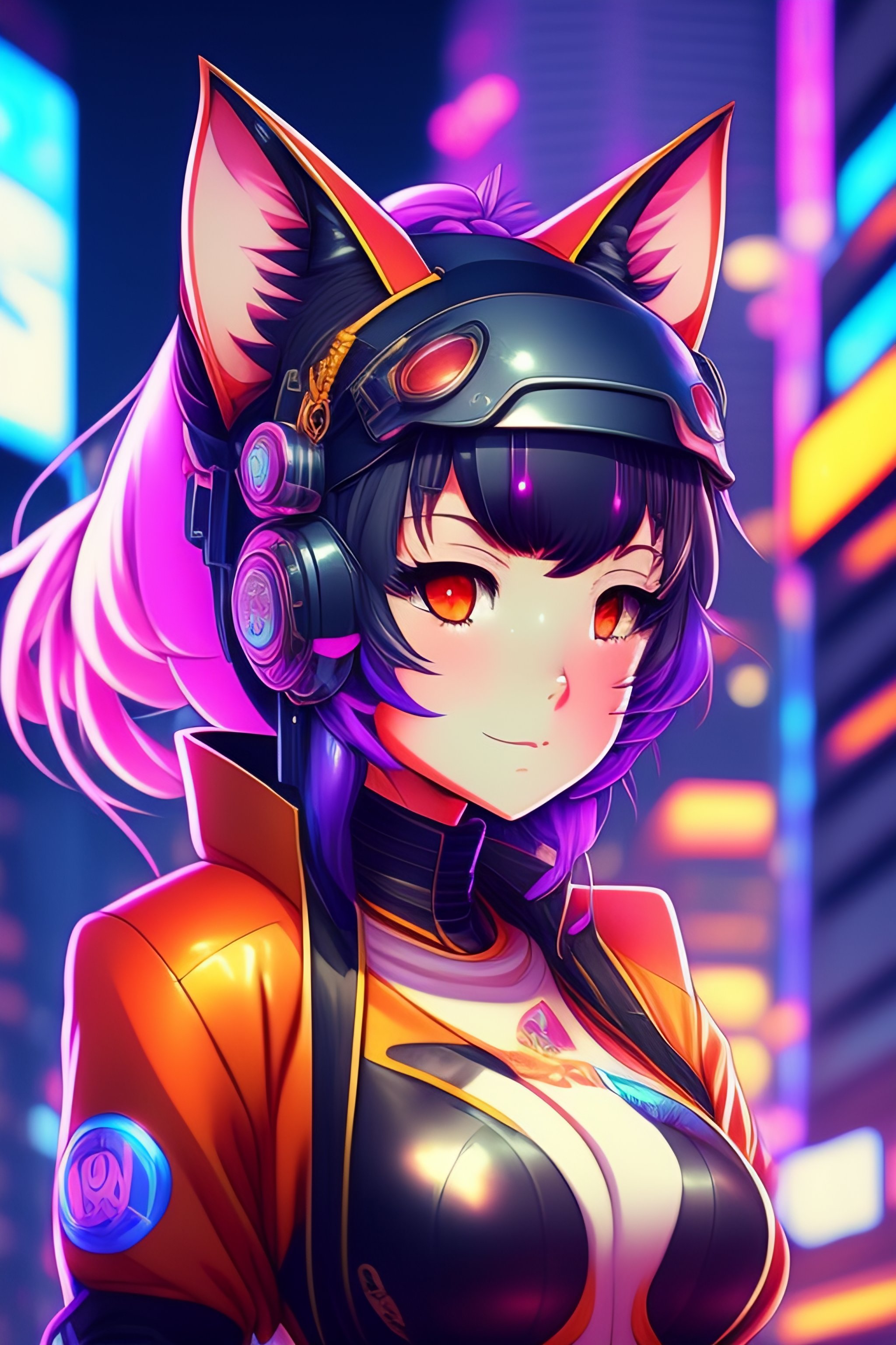 Lexica - A Cute Anime Cyber Ninja Catgirl in a Retro Future Cyberpunk ...