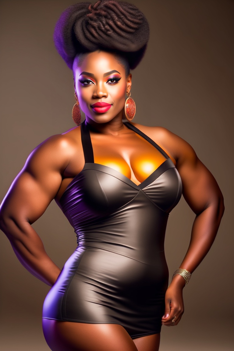 Lexica - Studio shoot, Beautiful black woman, in a short tight dress,  full-length photo