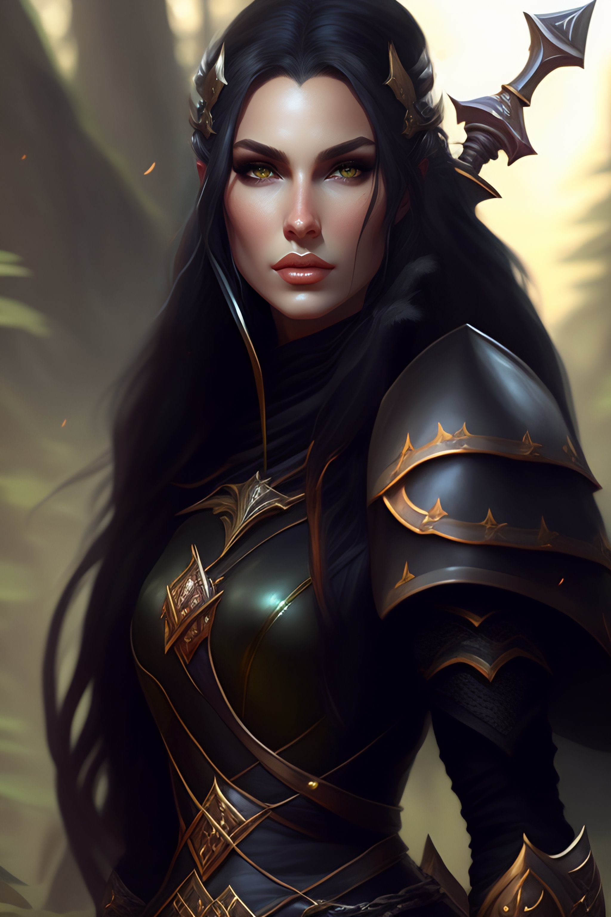 Lexica - Rogue, elf female, black clothes, sword in hand, full body ...