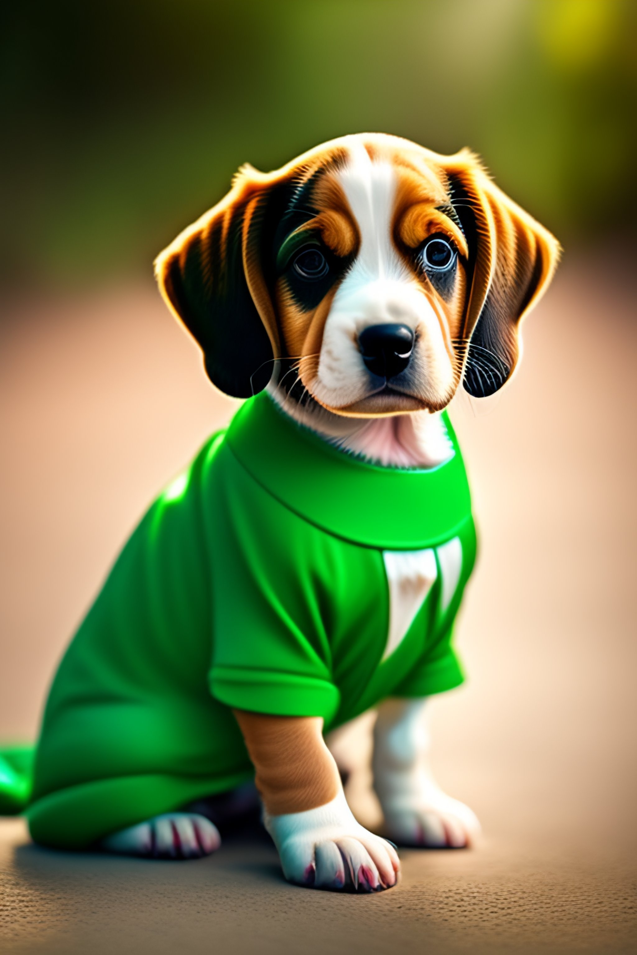 Lexica Beagle puppy wearing green dress