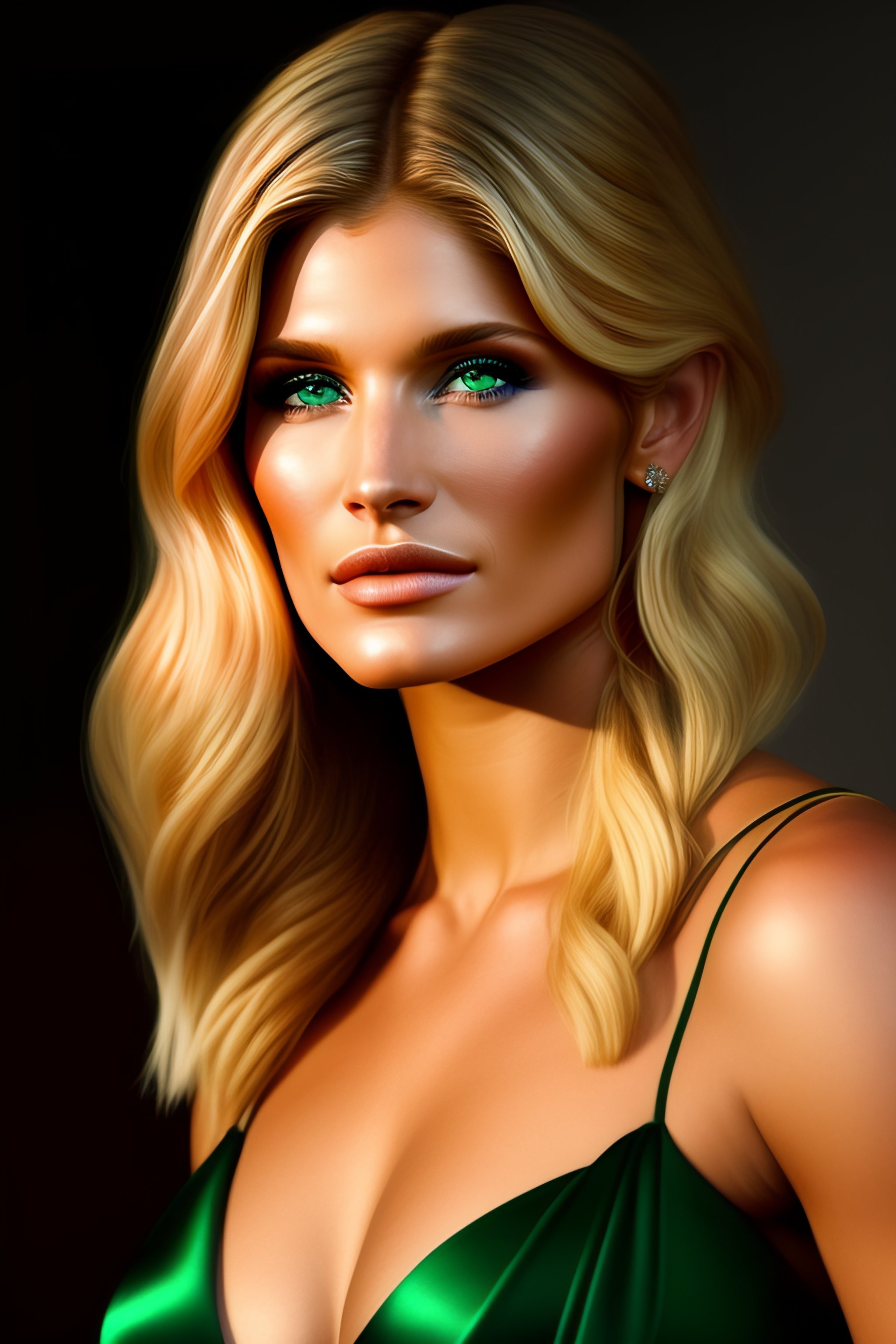 Lexica - High elf beautiful blonde female green eyes portrait looks like Gemma  Arterton