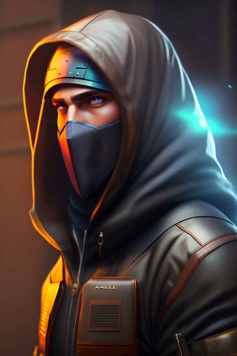 Lexica - Male character, strong, hooded, hacker.