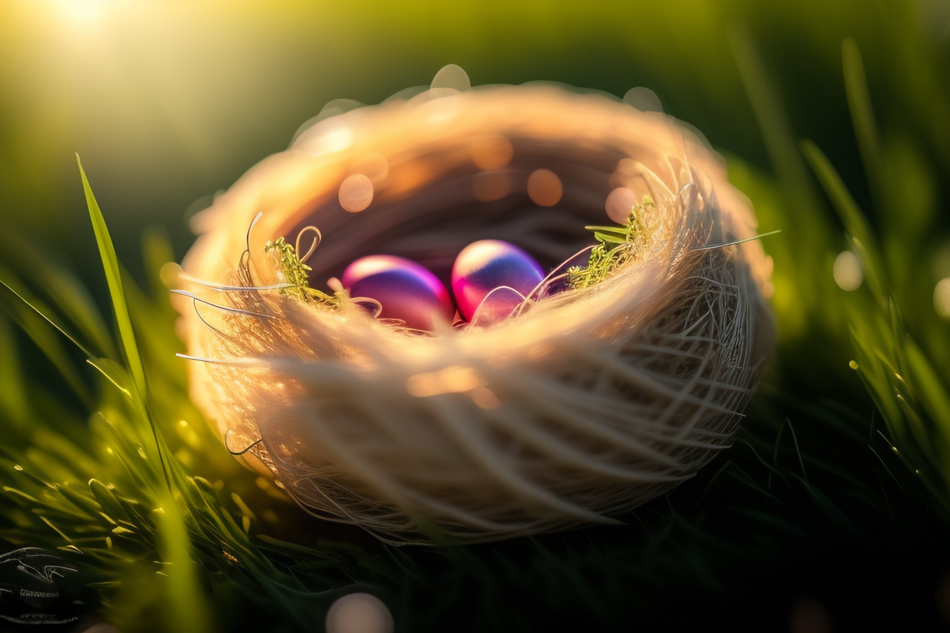 Lexica - Amazing realistic photo if a nest with easter eggs in grass on ...