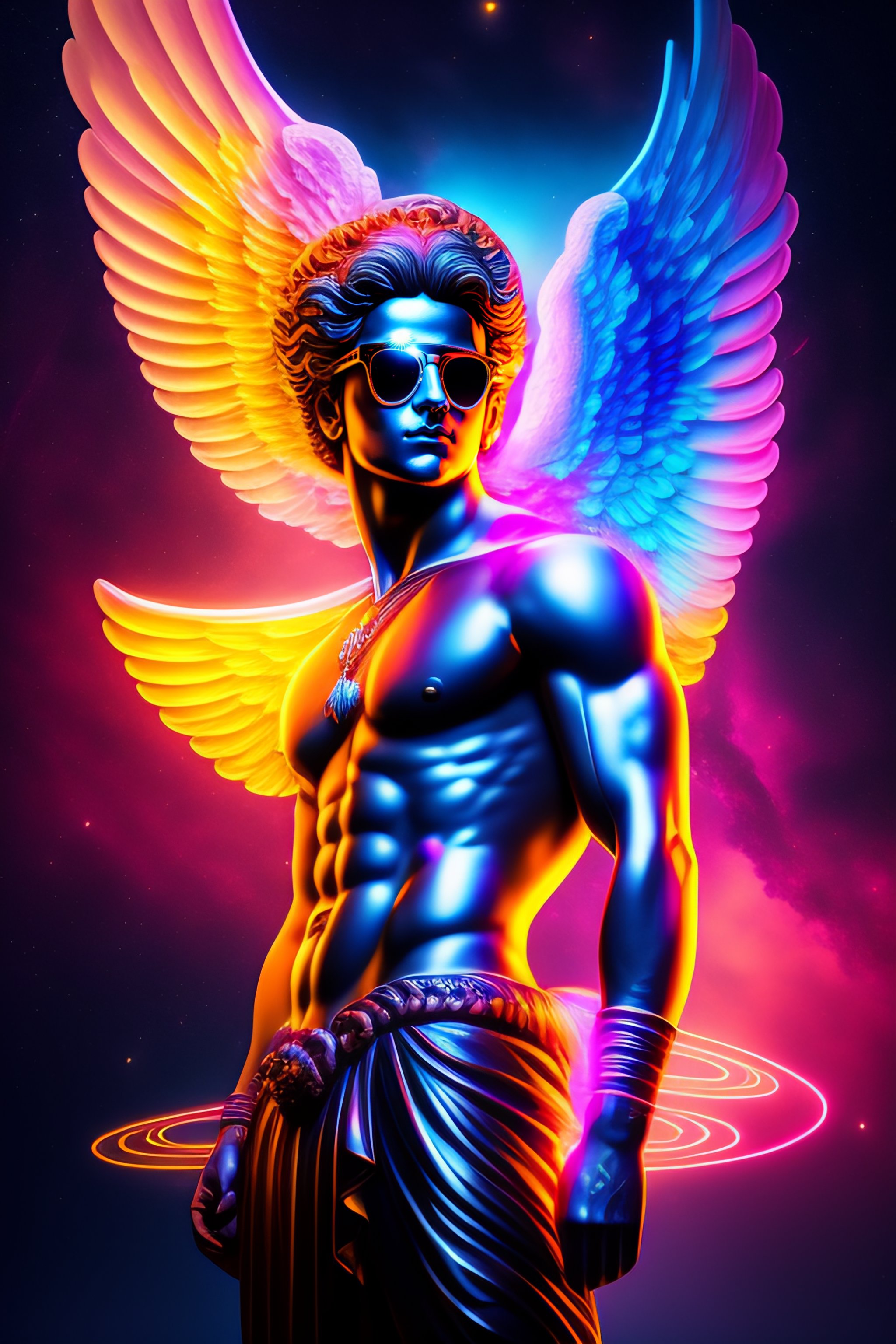 Lexica - Cupid statue greek style man wearing sunglasses full body with ...
