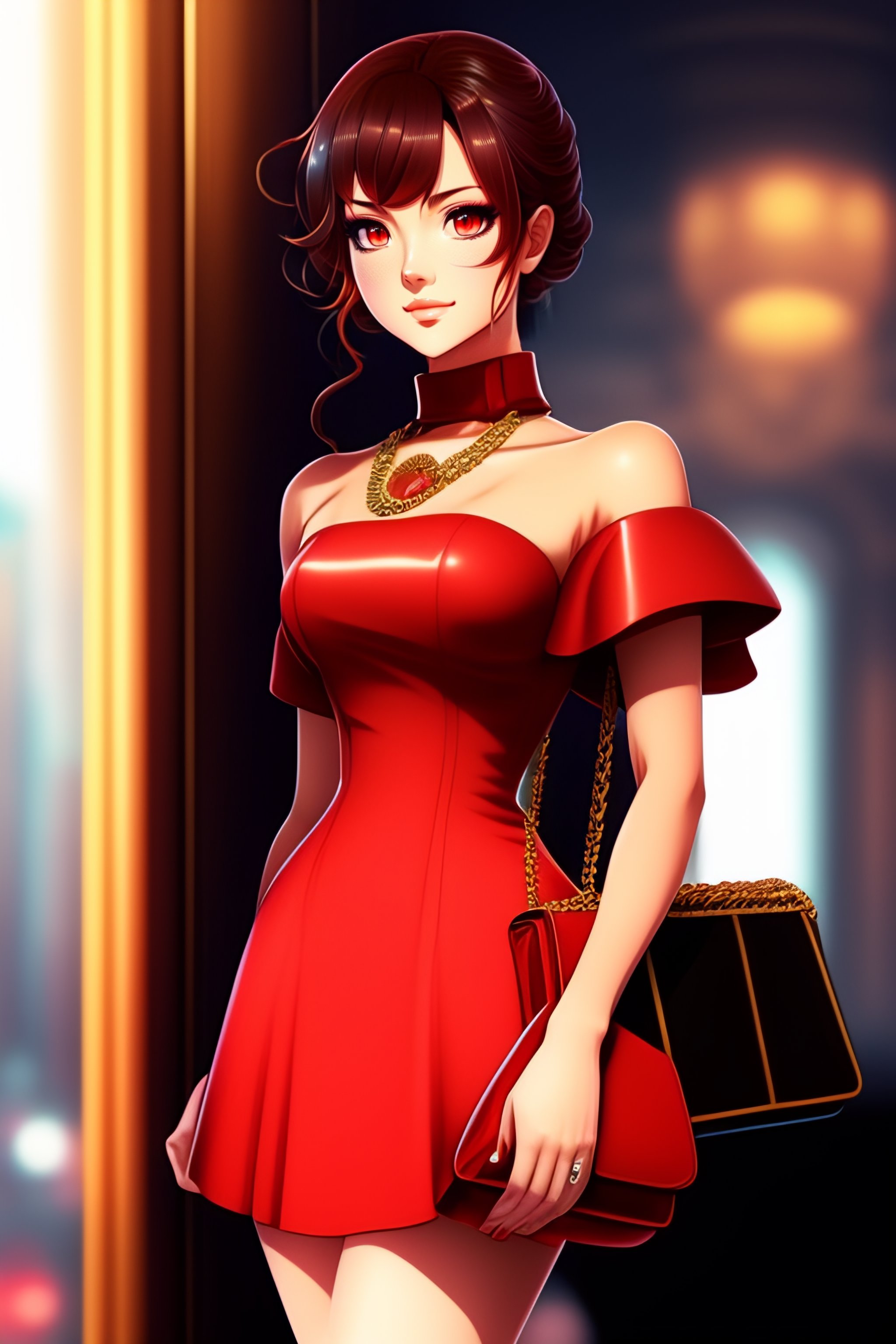 anime girl in a long red dress