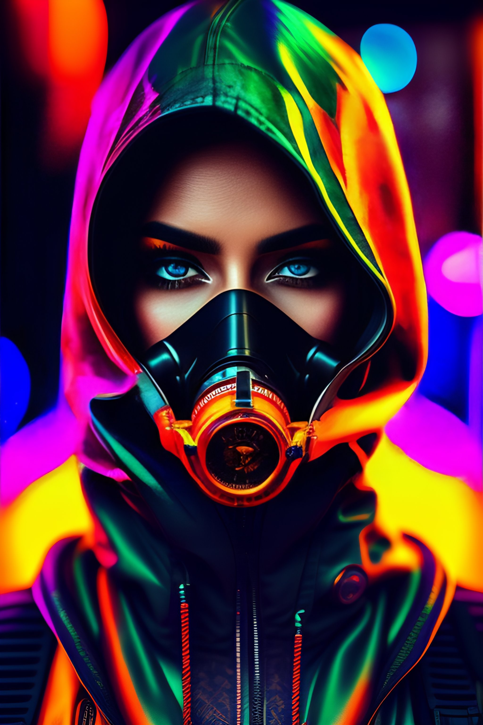 Lexica - Colorful portraits of a scary cyberpunk with gasmask, stunning ...