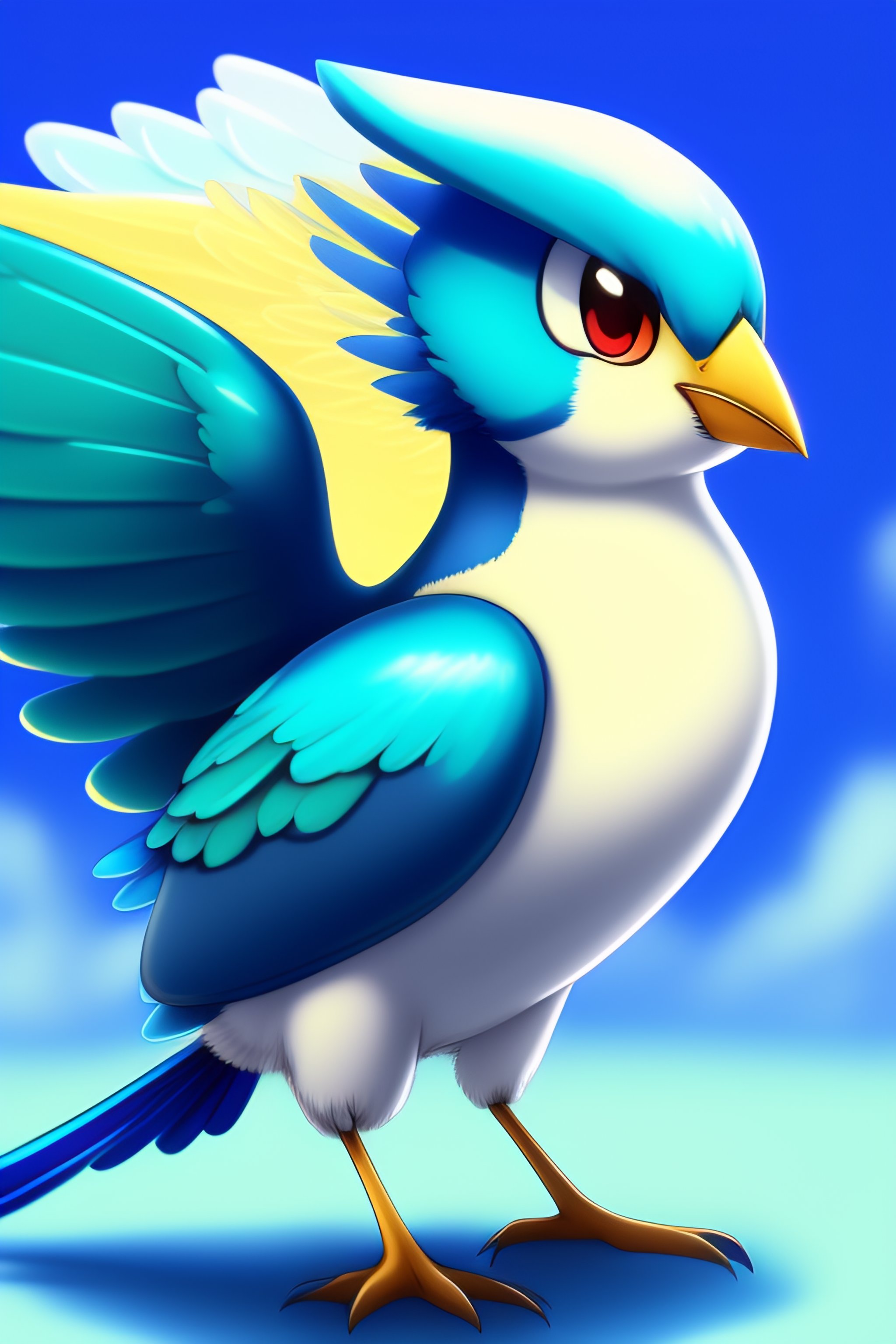 Lexica - Anime illustration of a cute blue bird Pokemon with four wings