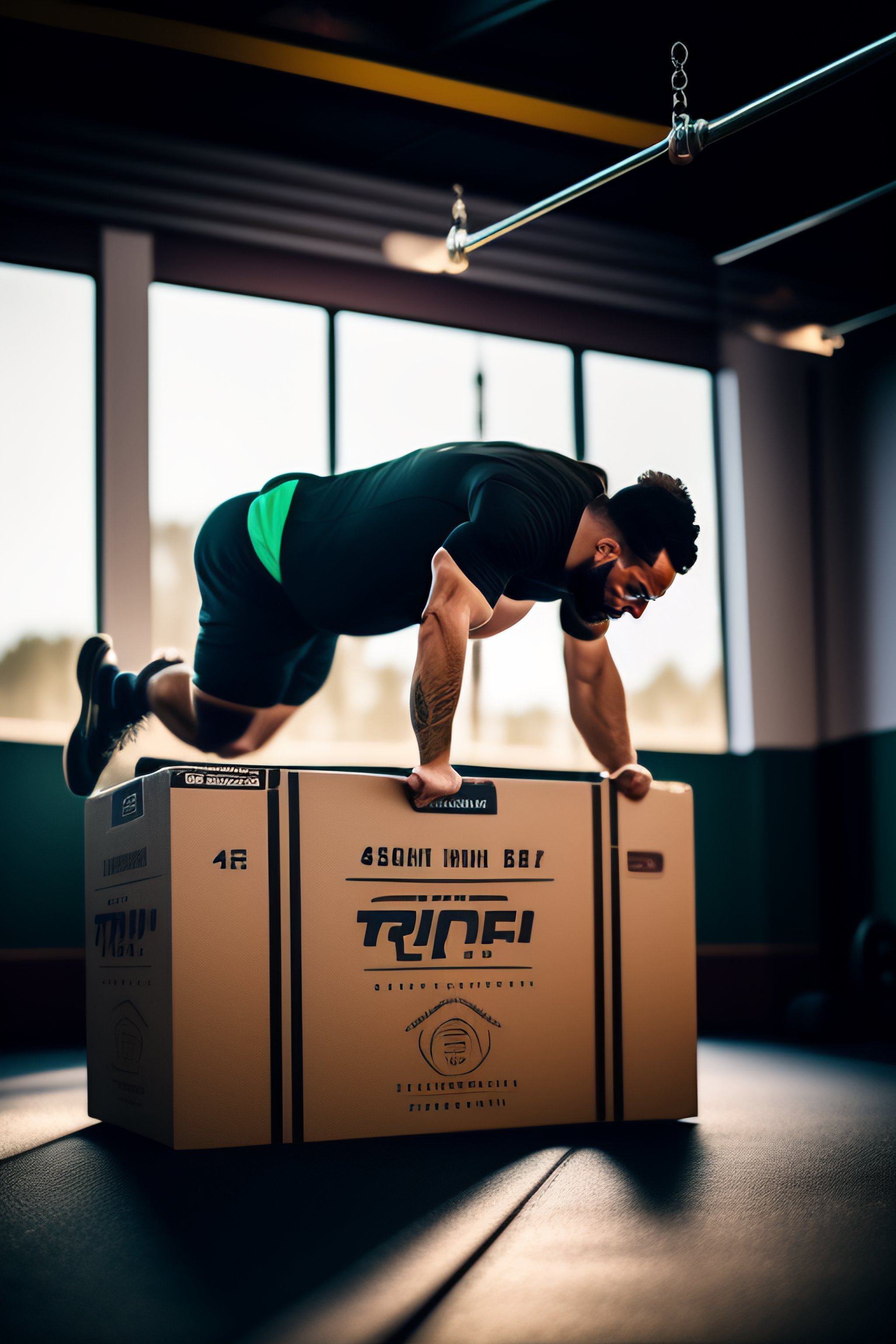 Lexica - Highly detailed, man train box jump with box in crossfit gym ...