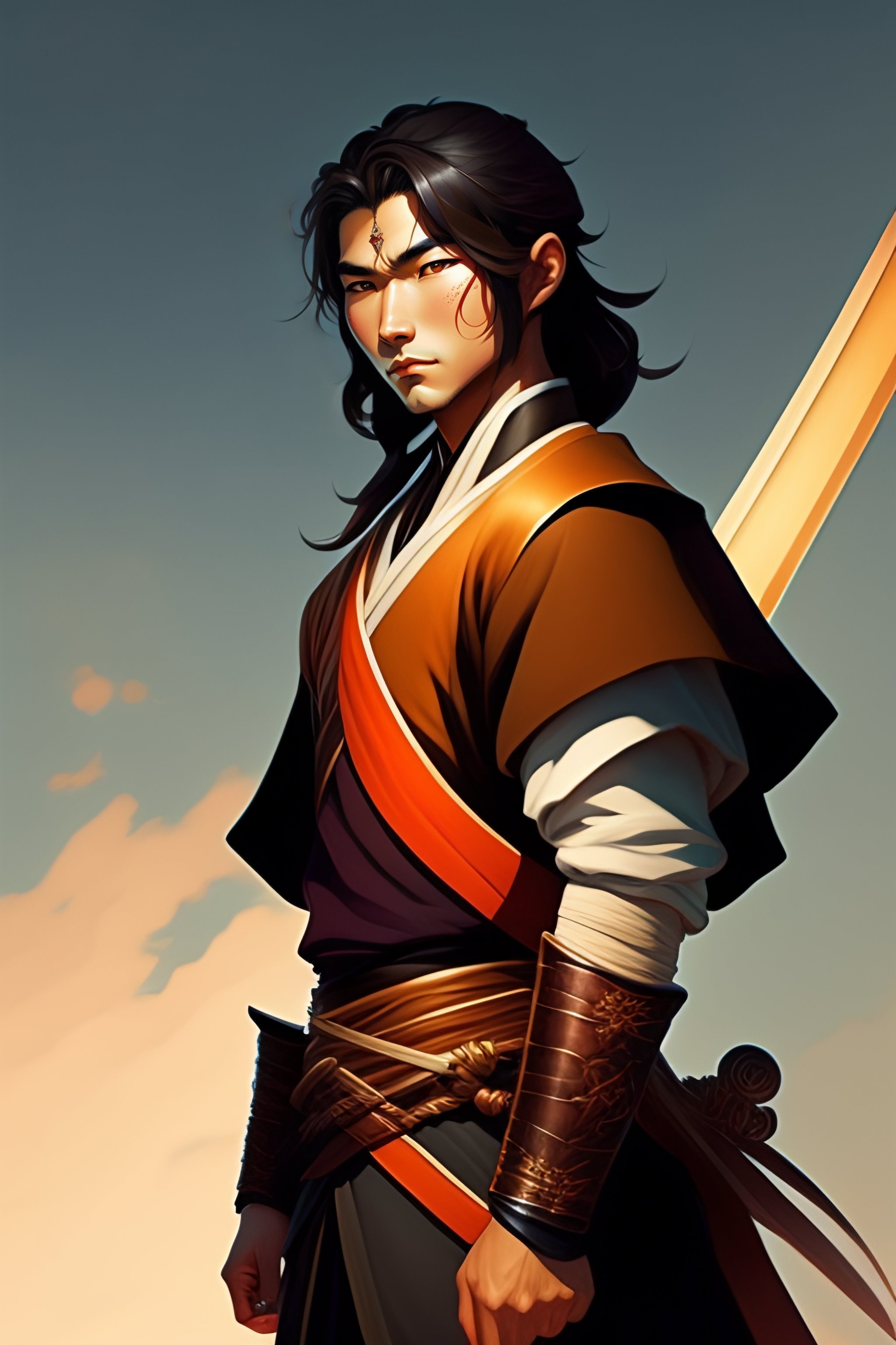 Lexica A young samurai boy, brown hair, hazel eyes, brown male long