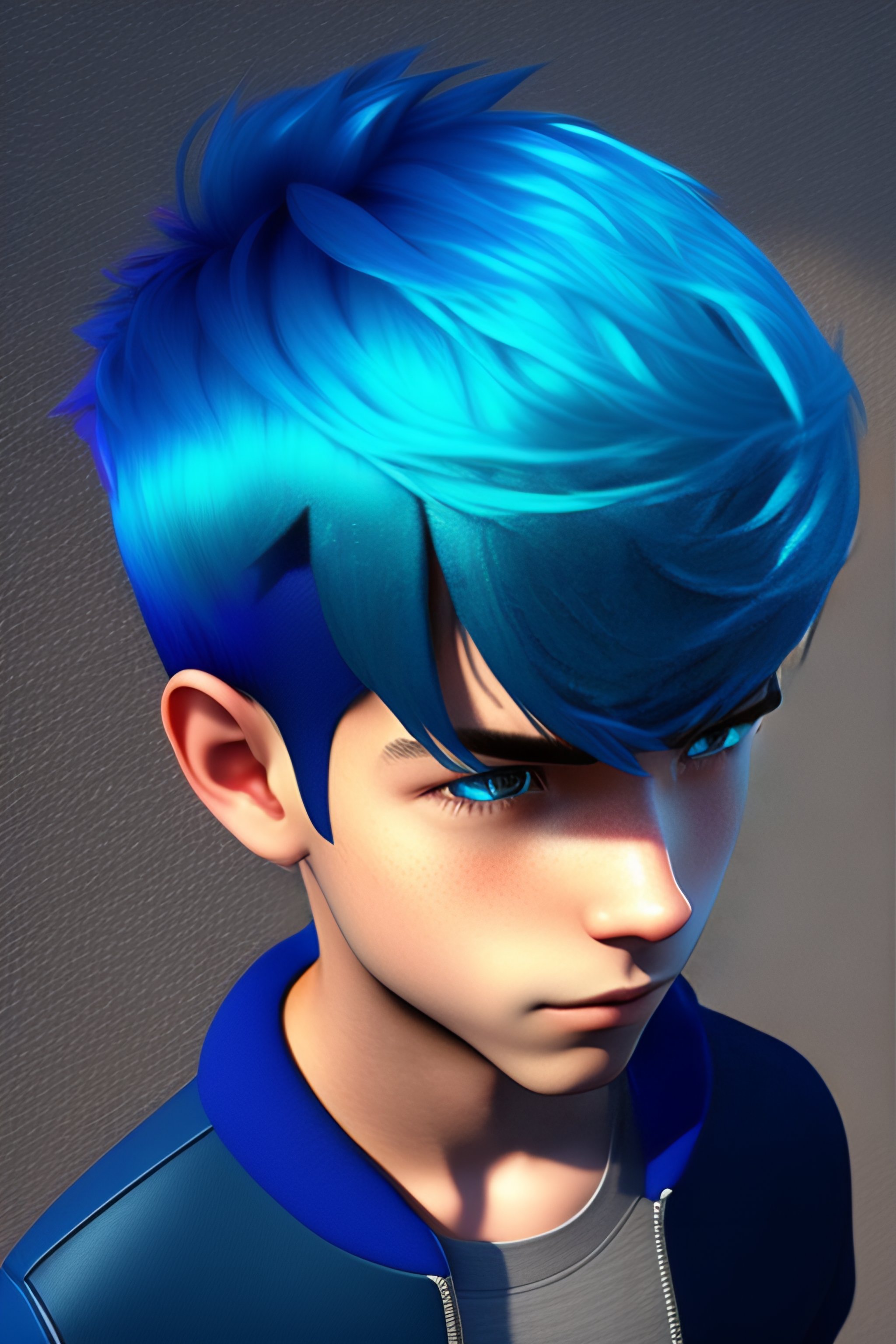 Lexica - Blue Hair Boy In Black Zipper Top, Pixar Style, 3d Style ...