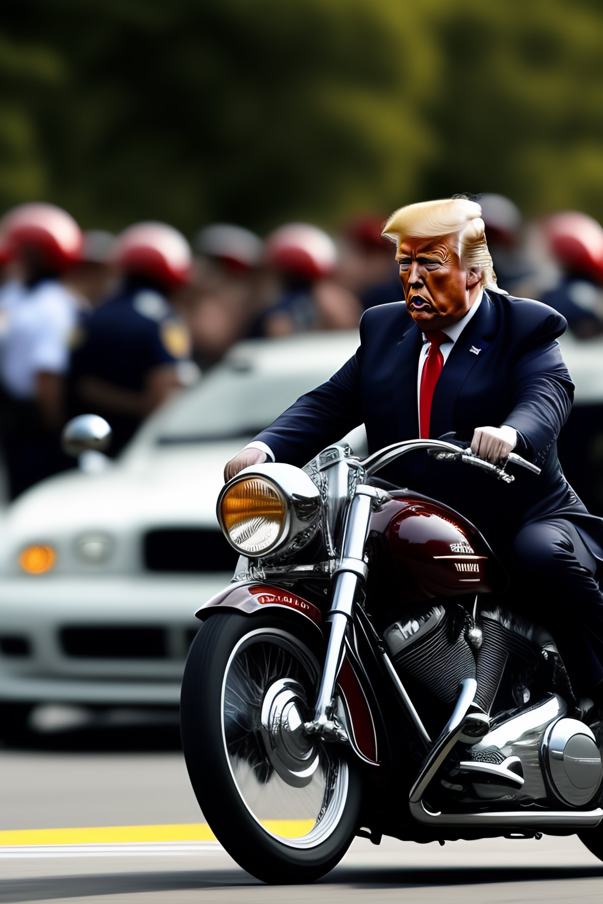 Lexica - Donald Trump riding a motorcycle is caught by the police