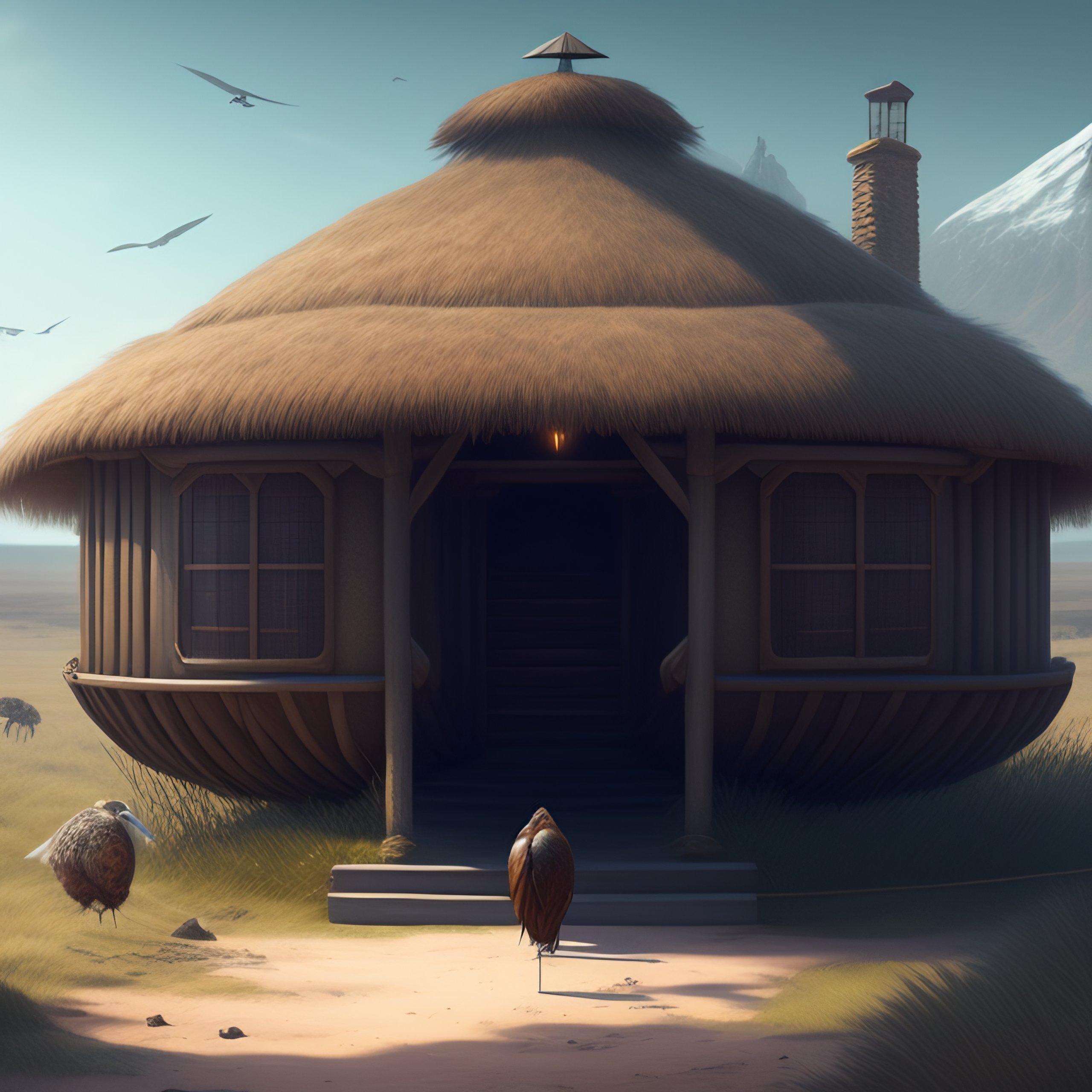 Lexica - Hut over two giant legs of bird, greg rutkowski, zabrocki ...