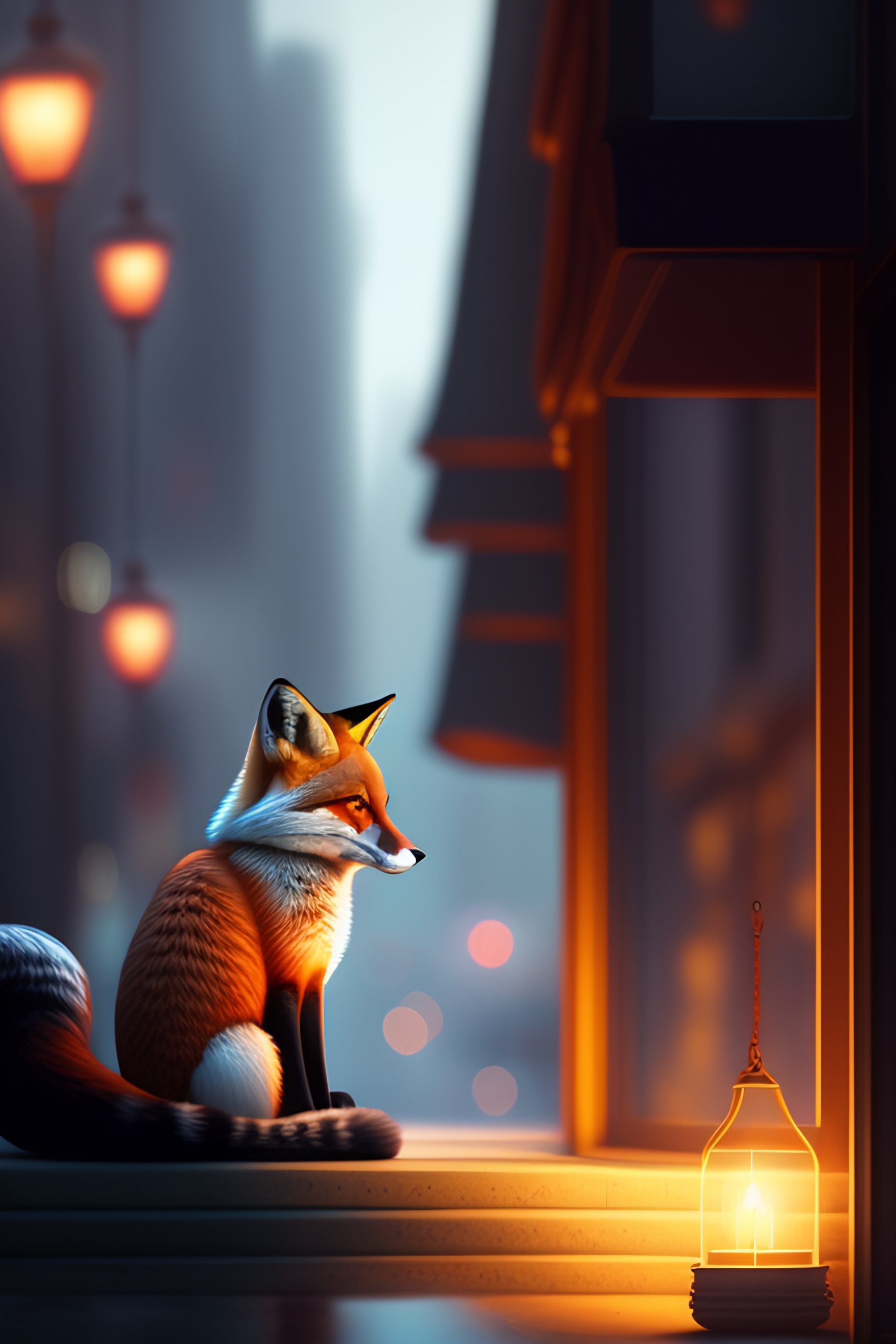 Lexica - Fox hanging out with a cat in the city, night, artstation ...