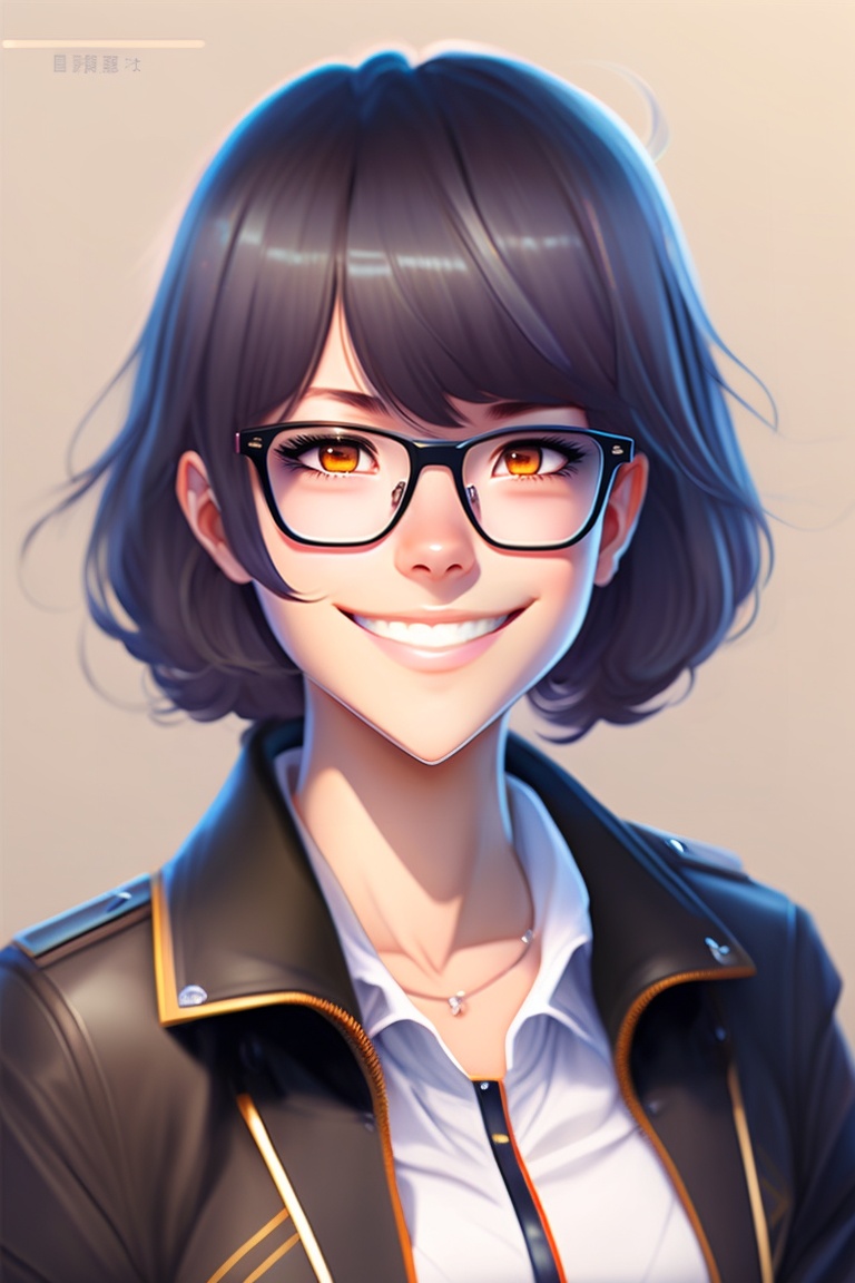 Lexica A Girl Smiling At The Camera Short Hair Glasses Black Hair