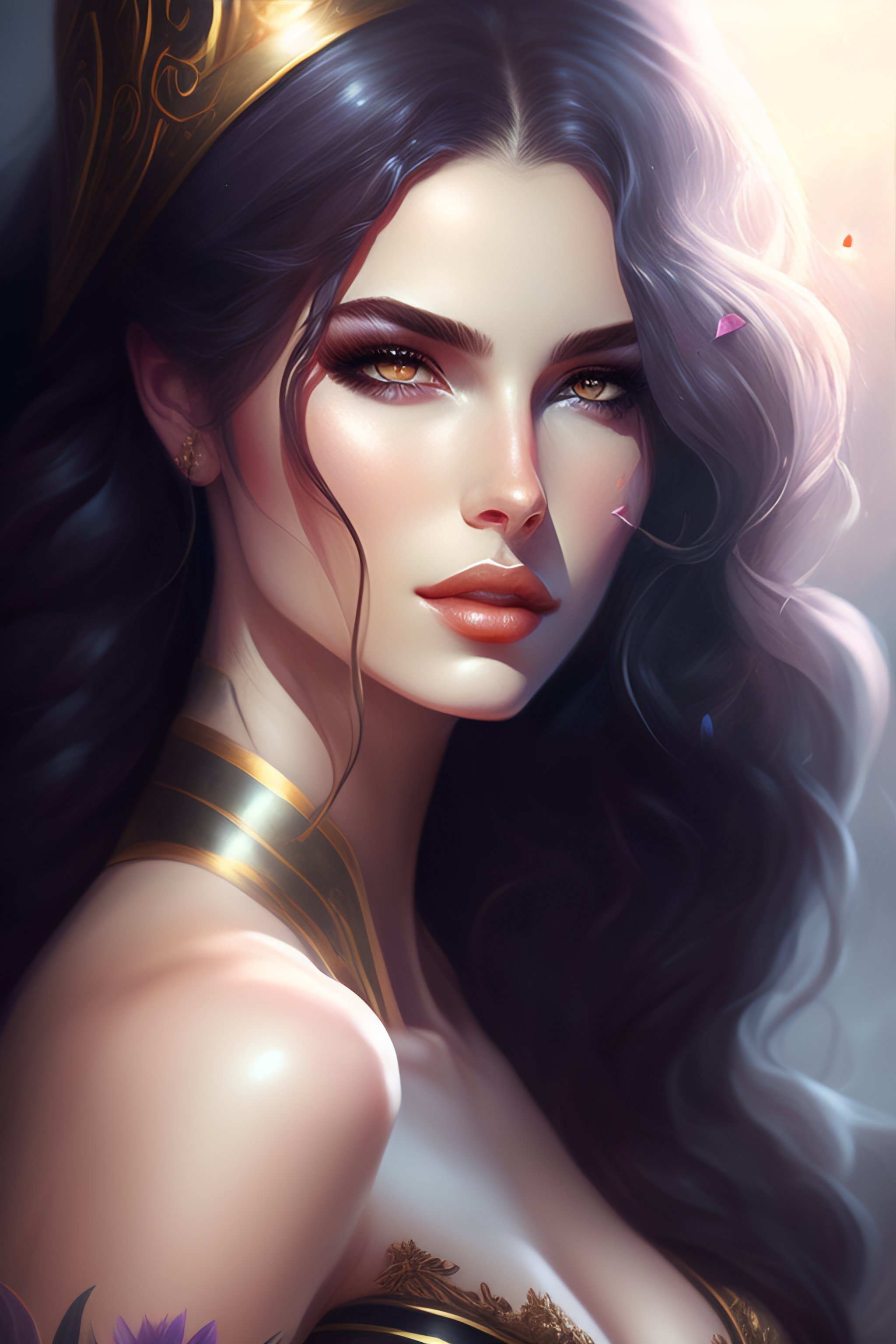 Lexica - Woman in charlie bowater style + black petals scattered on a ...