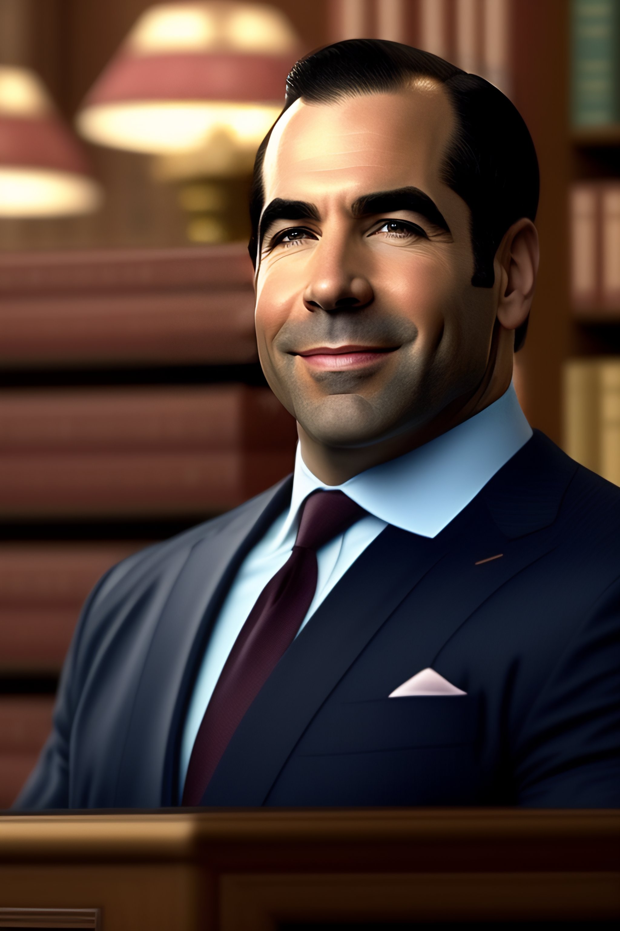 Lexica - Louis litt as a lawyer in a library. funny. realistic.