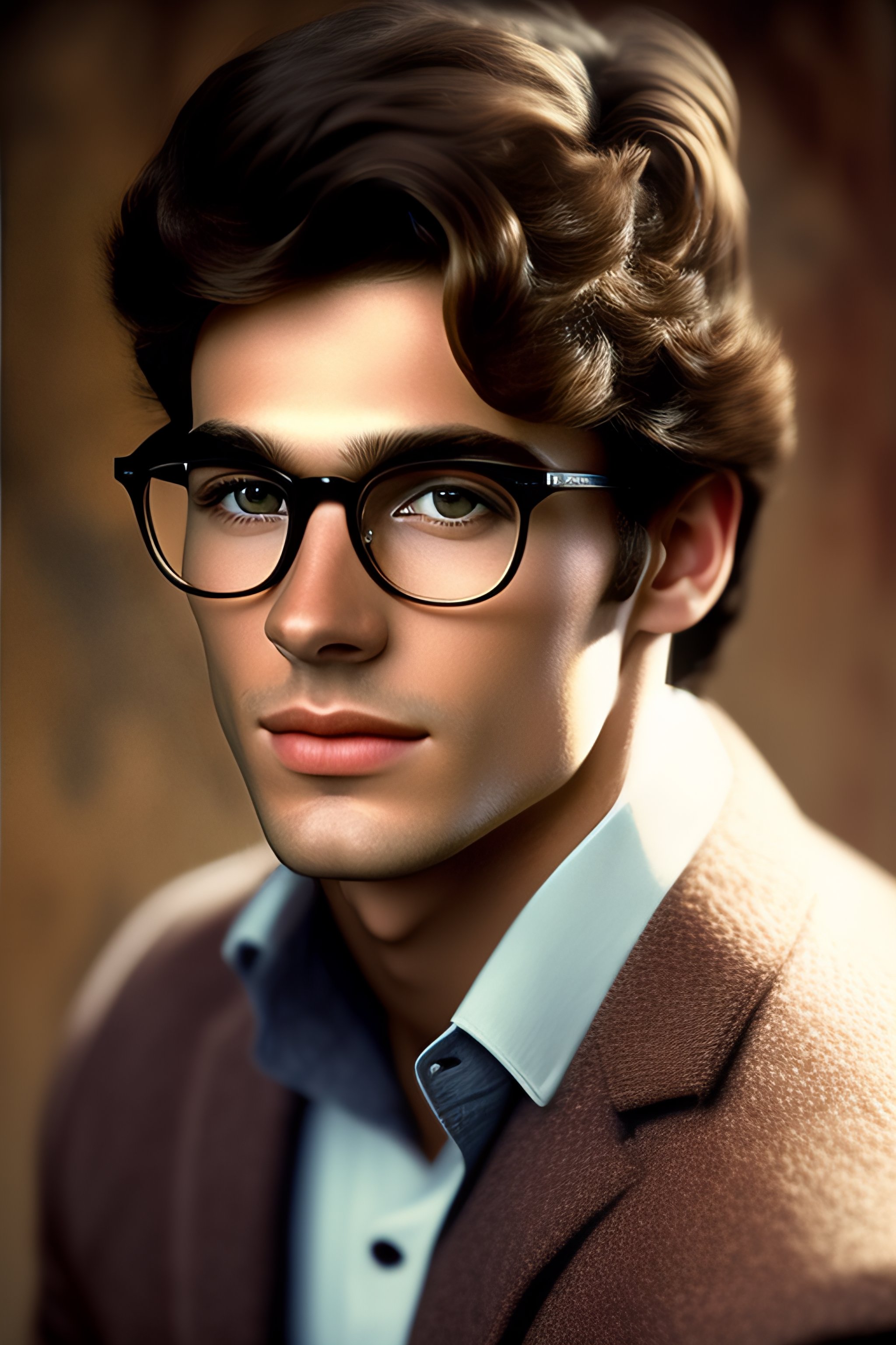 Lexica Beautiful young man wearing glasses, messy brown hair, soft