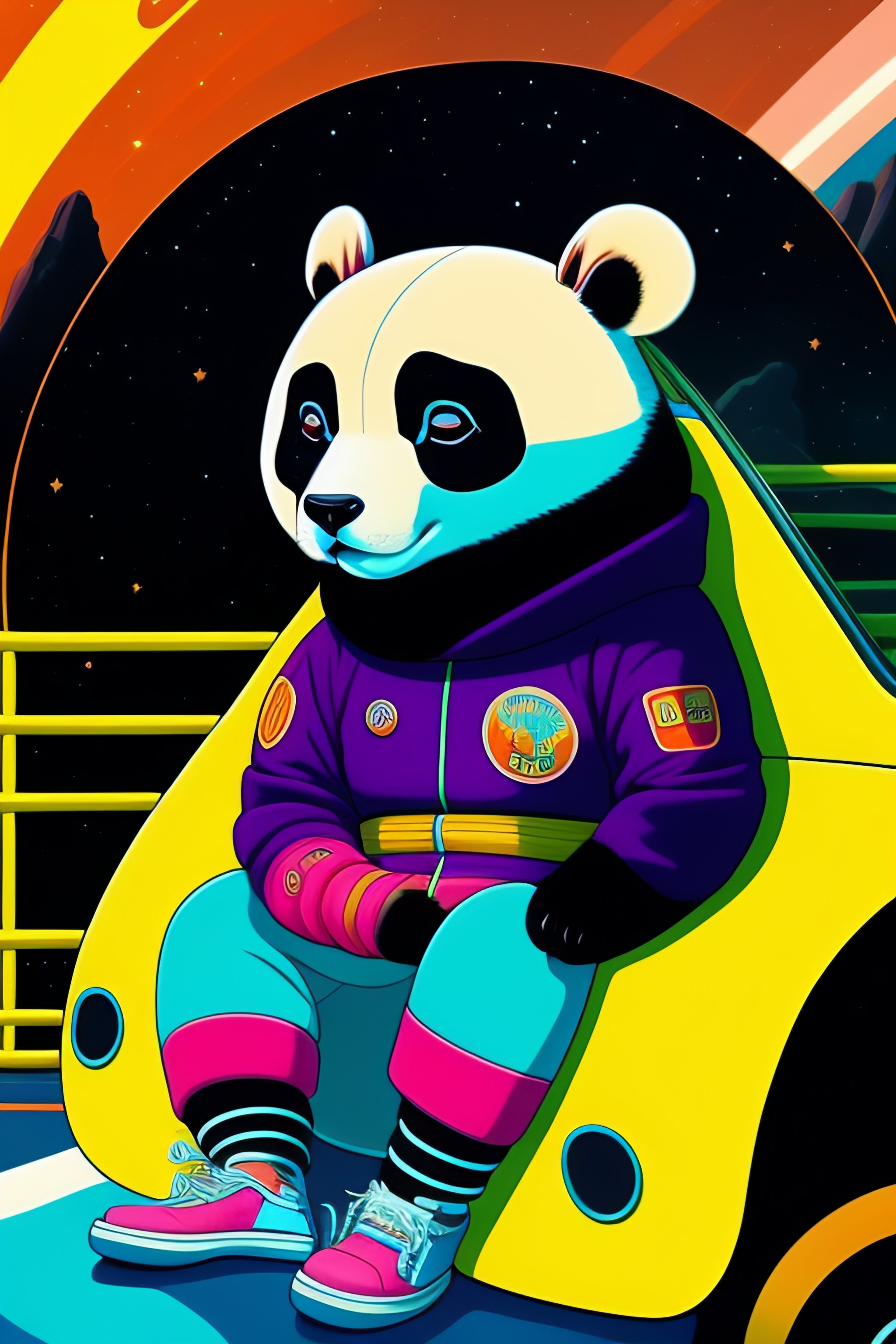 Lexica - 60s cartoon style photo of a Panda bear wearing underground ...