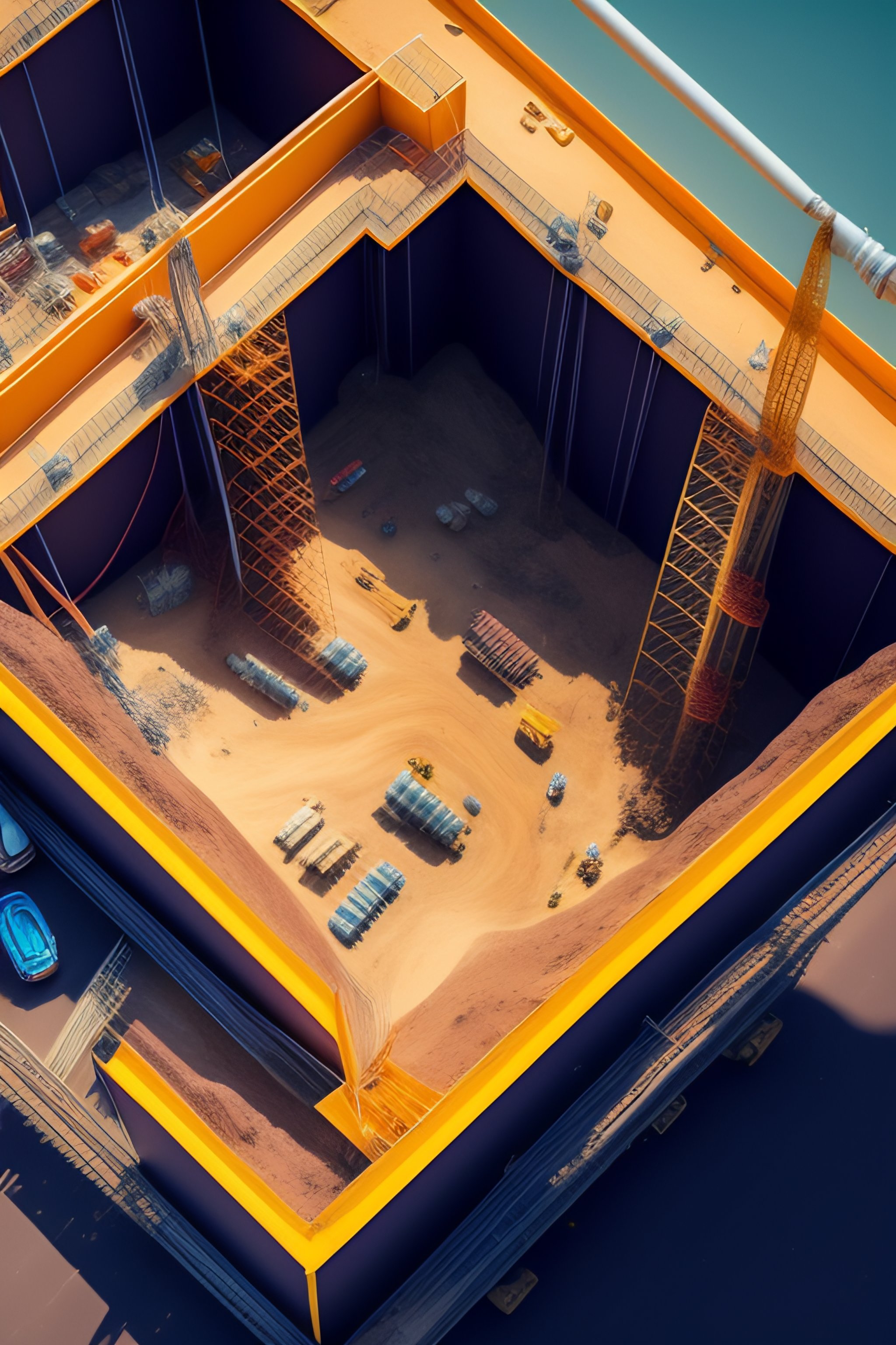 Lexica - A photorealistic top view of a building construction site with ...