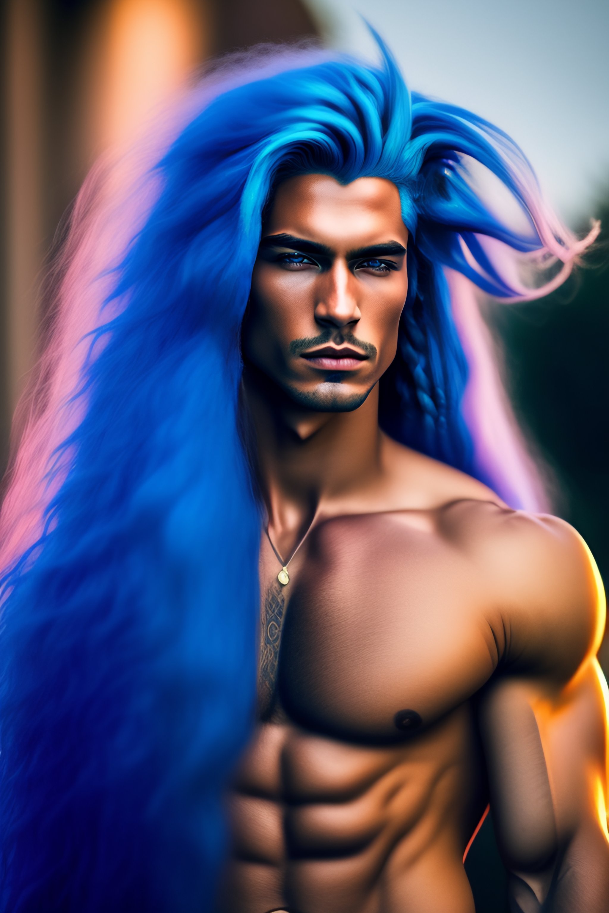 Lexica - Man with long hair like super sayen , blue hair