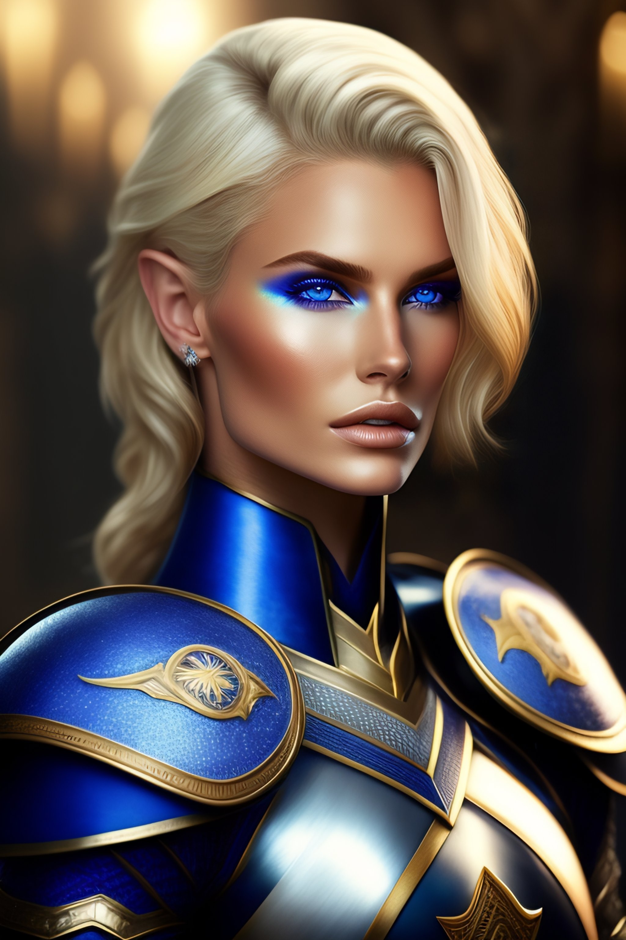 Lexica - Elf knight short blond hair blue eyes
