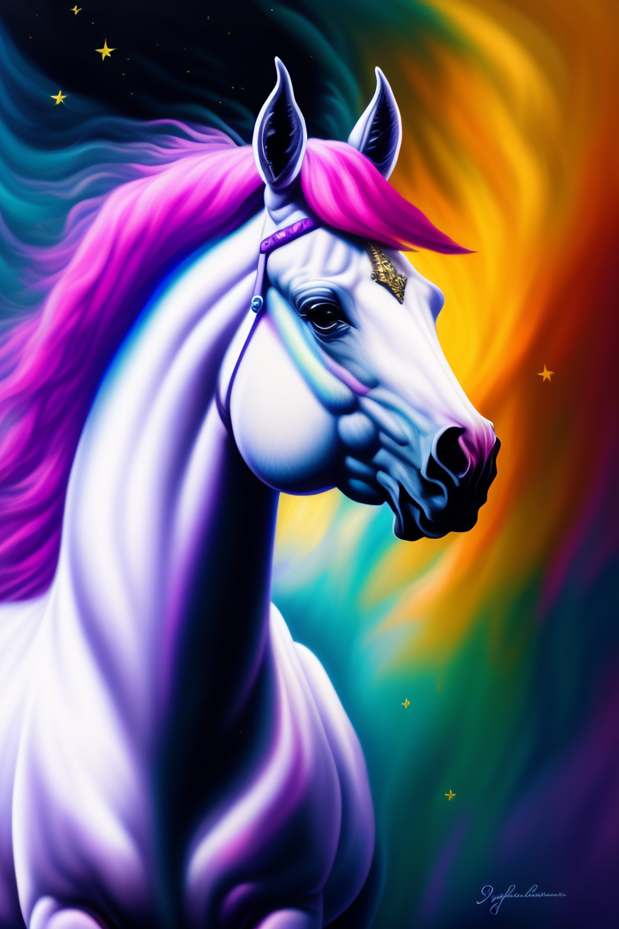 Lexica - Evil unicorn oil paintings, image size:2048x3072