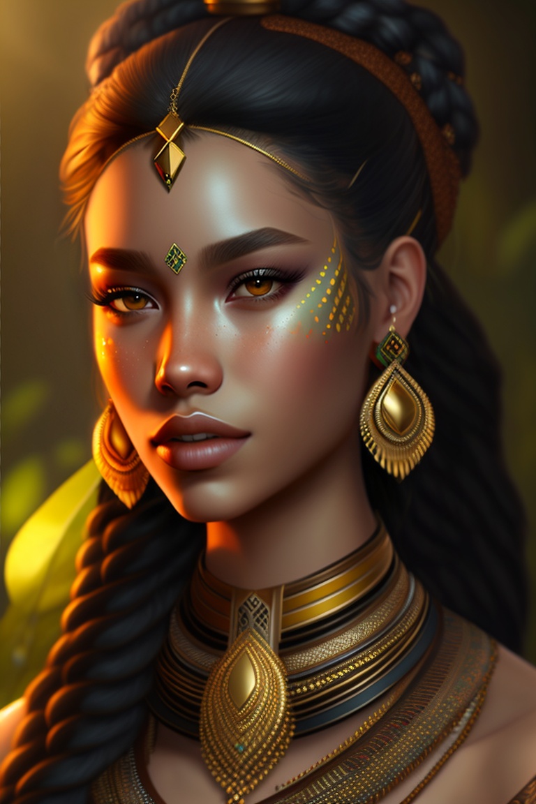 Lexica - Tribal, female, dark hair, pale skin, braids, gold eyes ...
