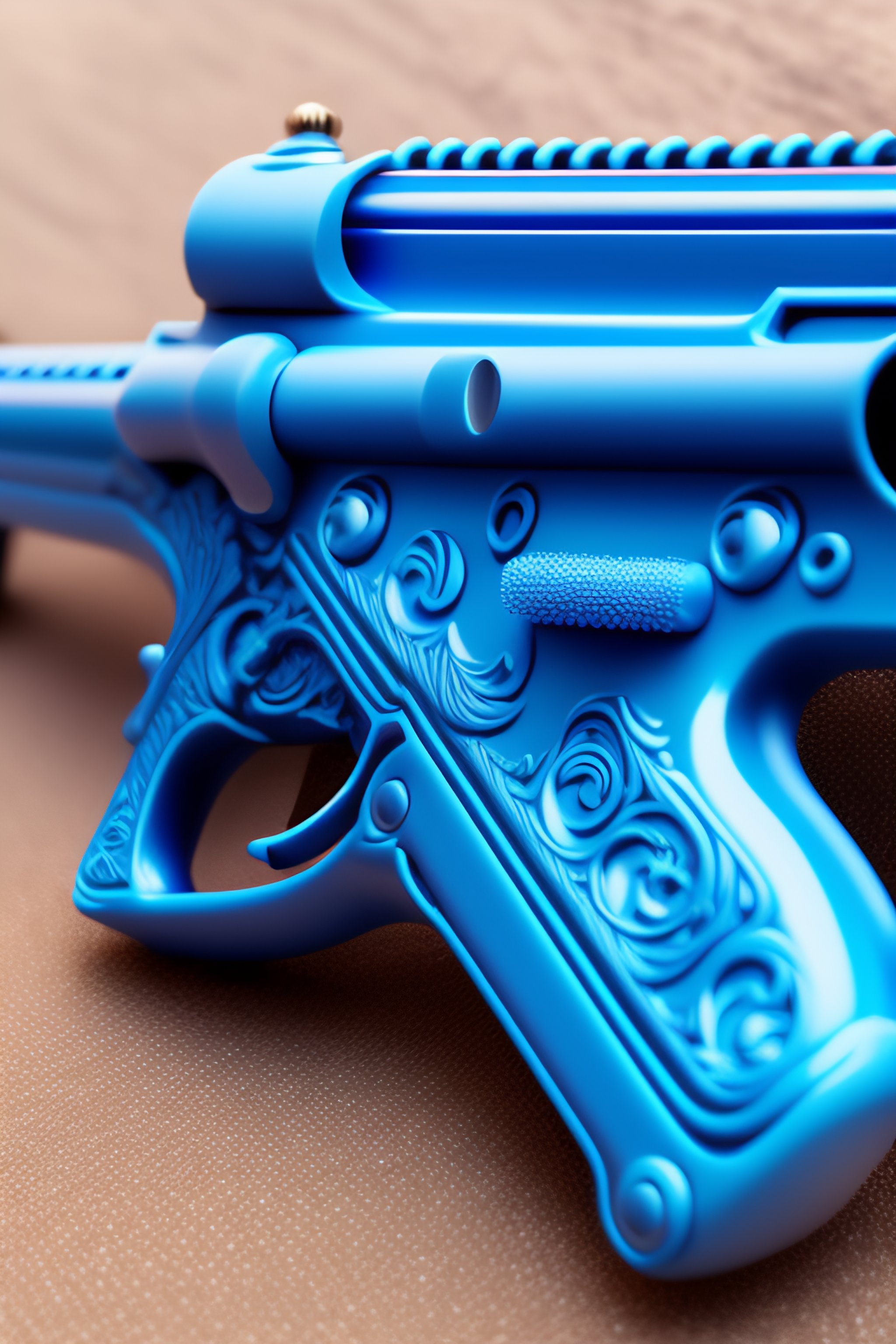 Lexica - Cute blue pastel rifle design with frills and beads