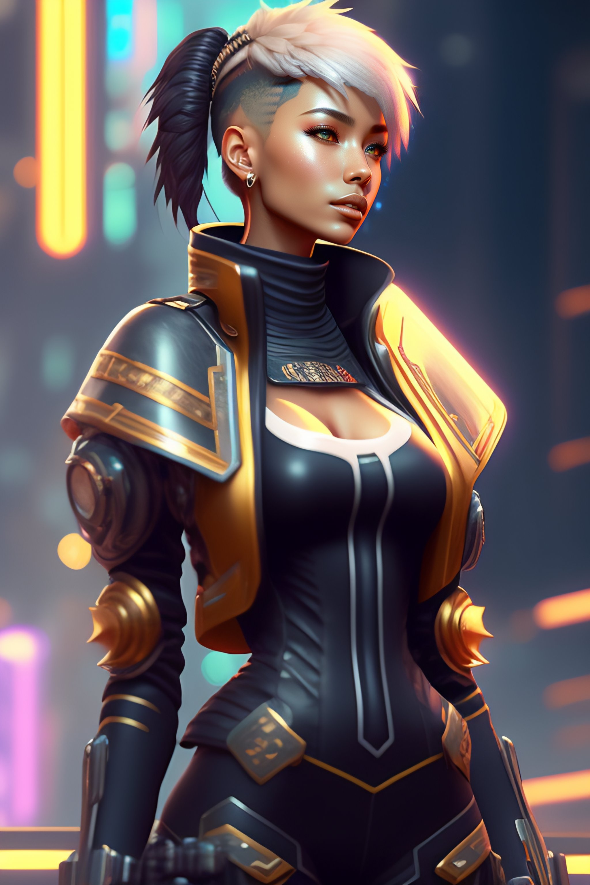 Lexica - Mech Punk clothes with short hair girl, battle status, hyper ...