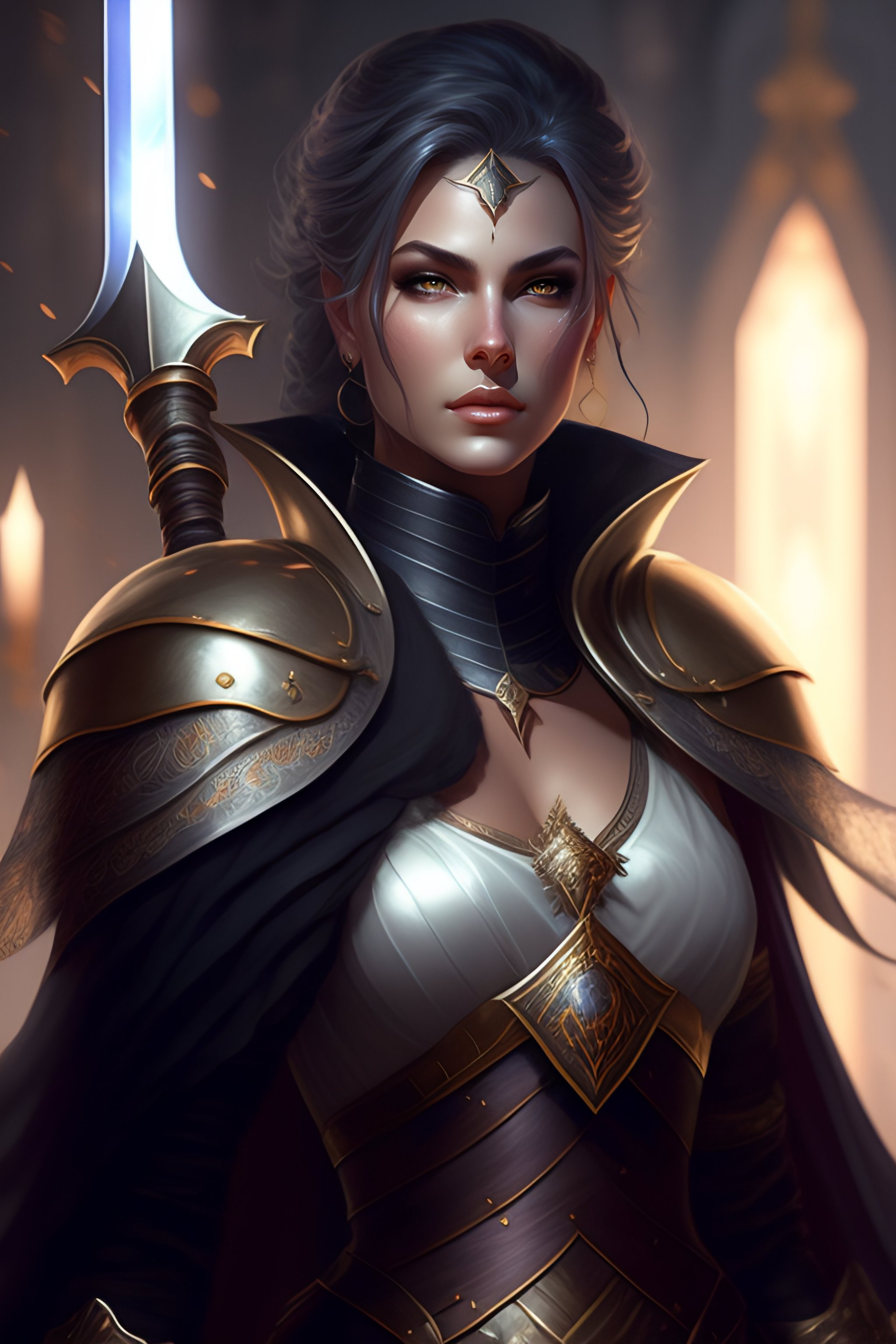 Lexica - Female paladin in center, dnd, fantasy, short gray hair ...