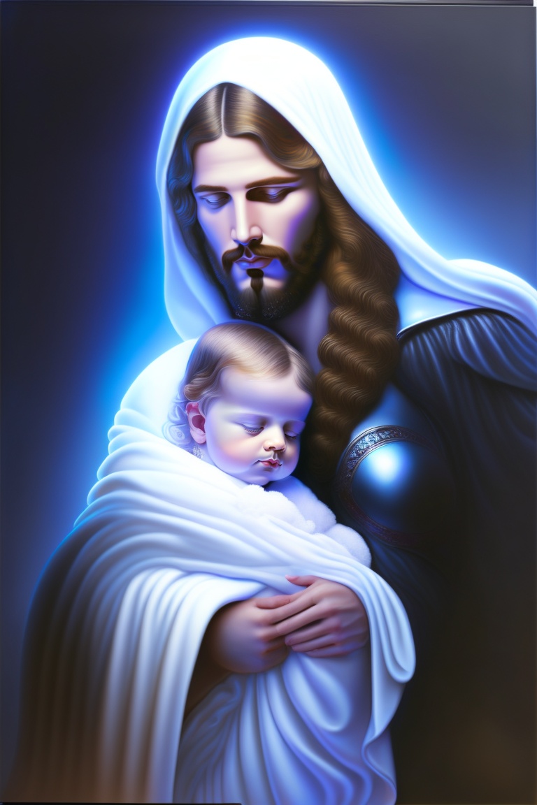 Lexica A painting of jesus christ in white clothes cradling a baby