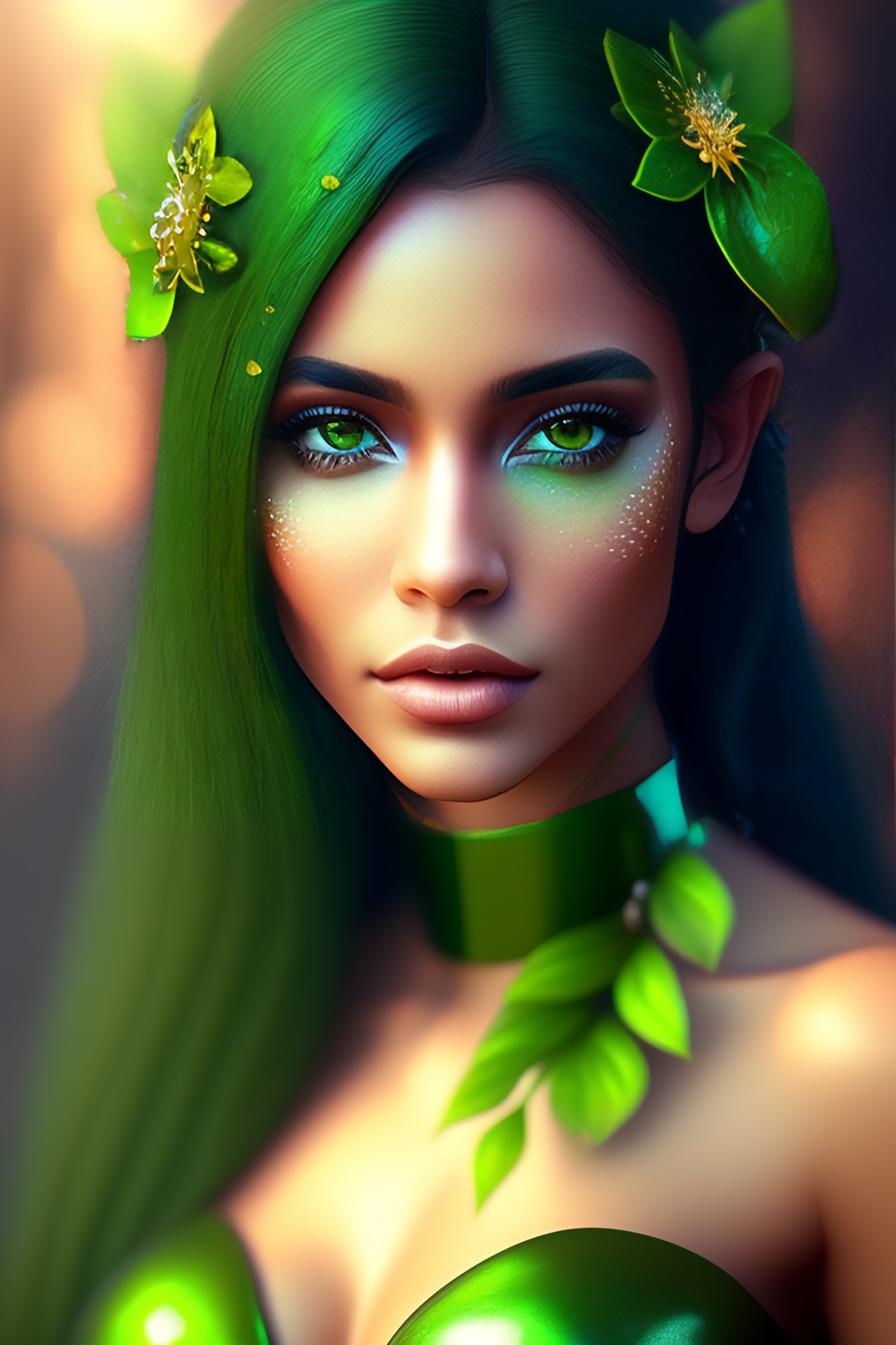 Lexica - Fairy world nymph, Green colors, wide angle, hyper realistic,  beautiful body, detailed face, detailed eyes, 8k, intricate, Full body  height