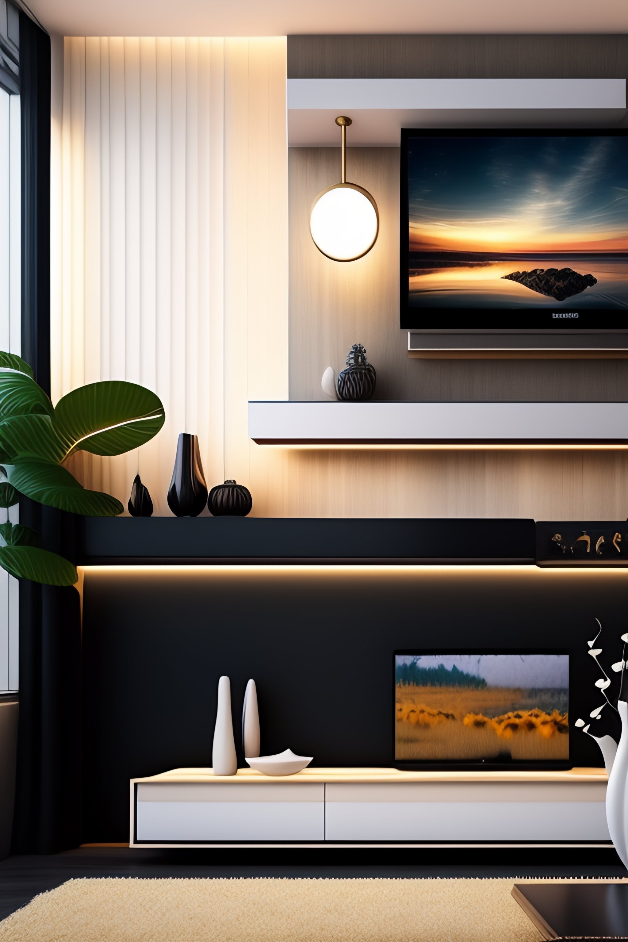 Lexica - Interior home decor design with sofa and tv