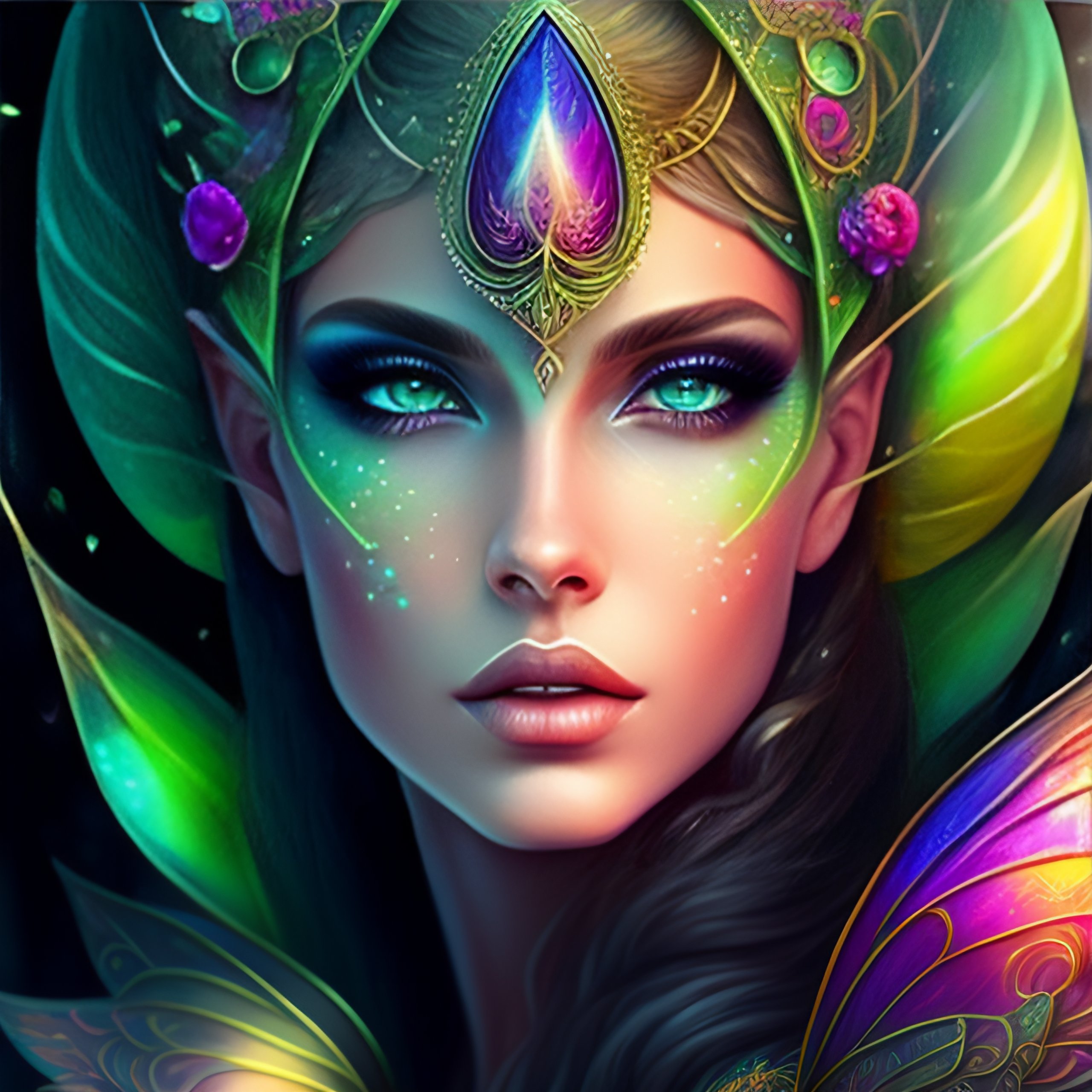 Lexica - Twin sisters, beautiful mystical creature, fantasy art, magical  garden, green eyes, clear facial features, hyper detail, hyper surrealism,  c