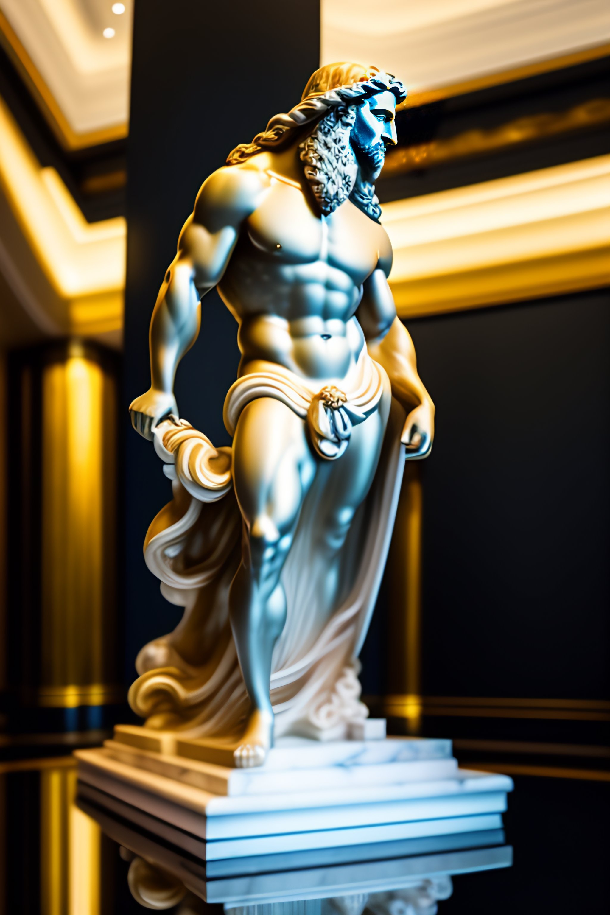 Lexica Photo of a bronze statue of zeus, gleaming, reflections