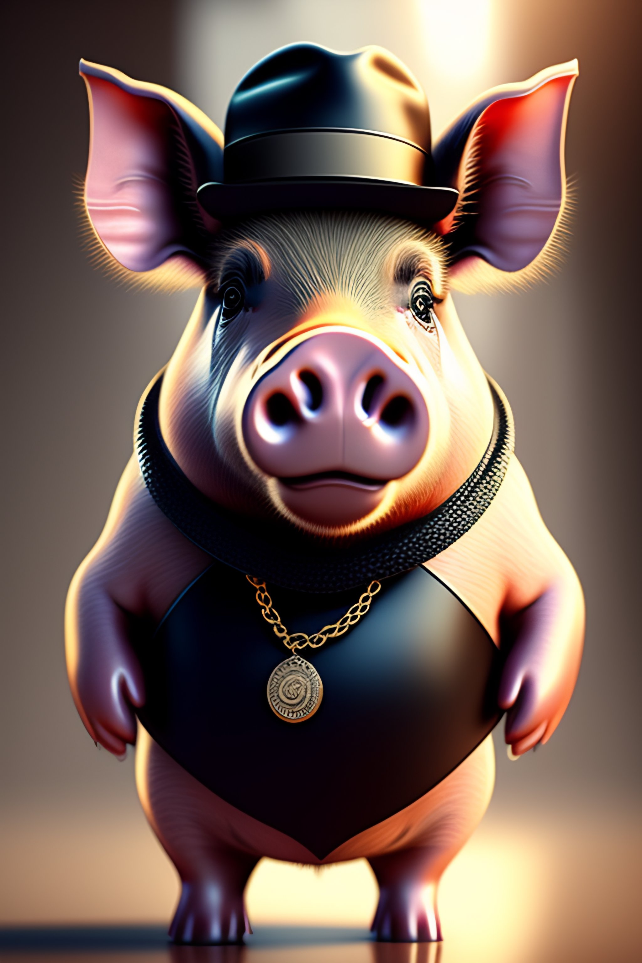 Lexica - Create a drawing of a pig character cgi, gangster, with hat ...