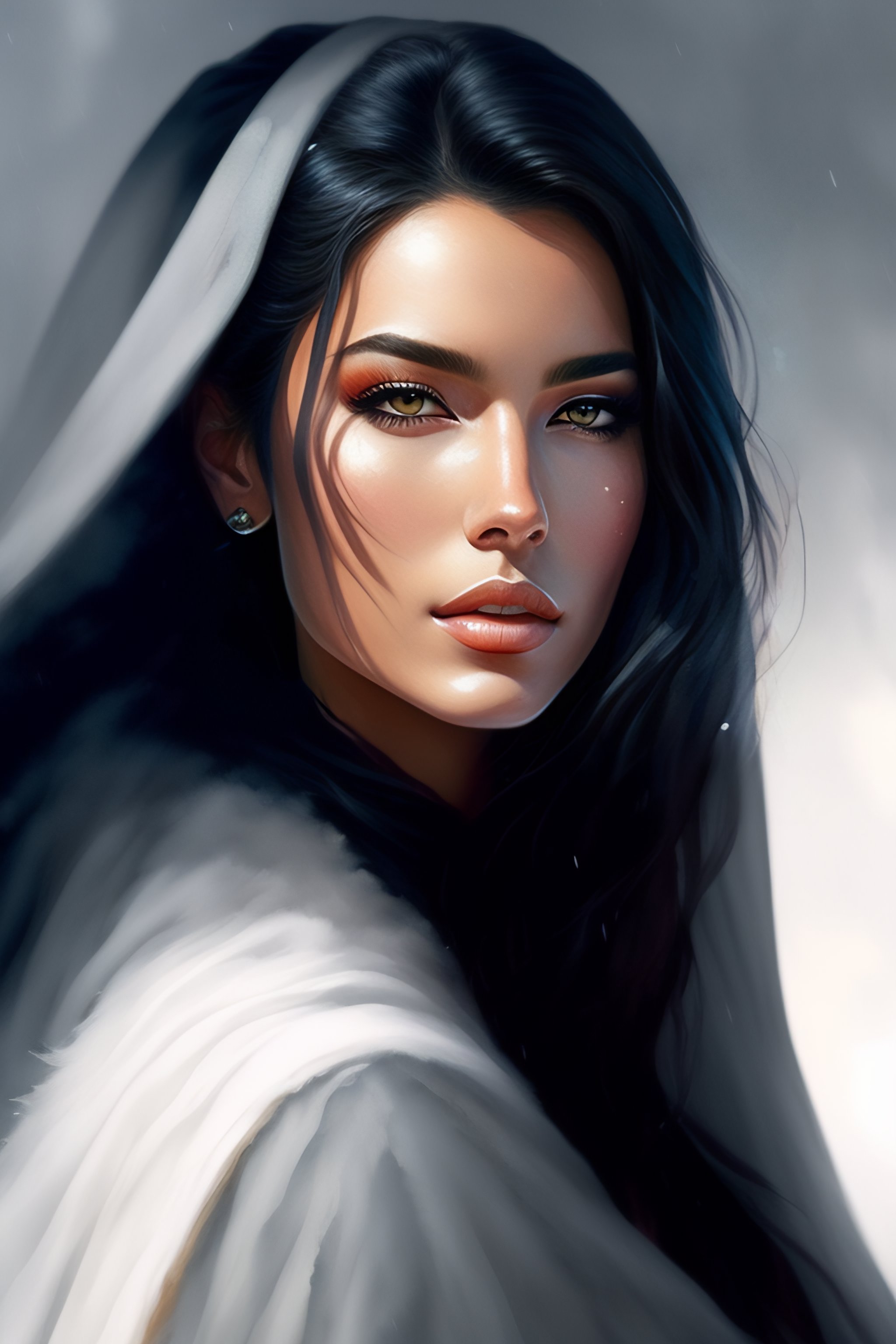 Lexica - A woman with very short black hair and a huge cloak made of ...