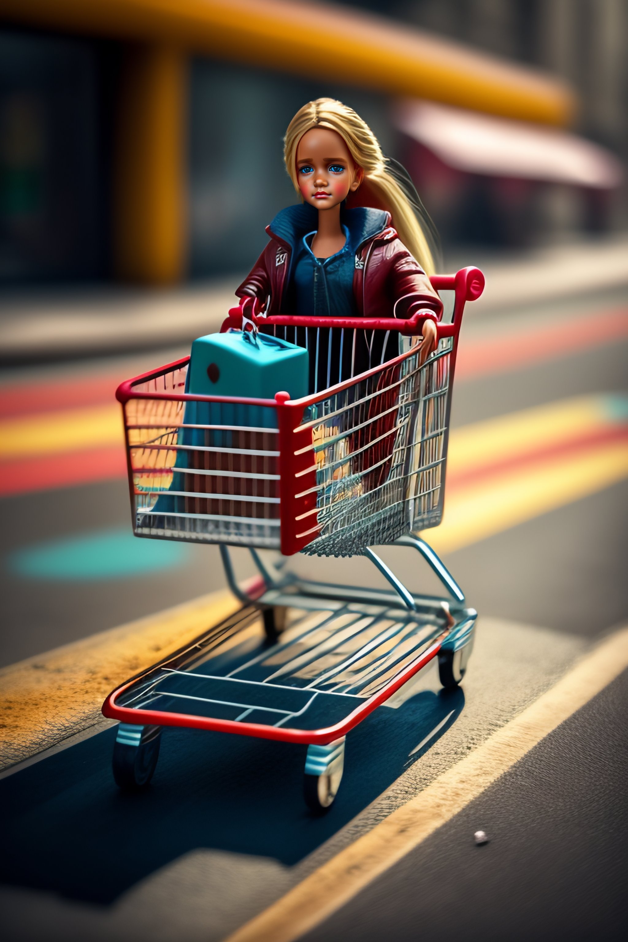 Lexica Homeless Barbie doll pushing shopping cart on Skid Row