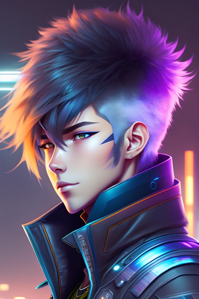 Lexica - Portrait of a cool anime boy in a cyberpunk world, very stylish,  with a cyborg eye