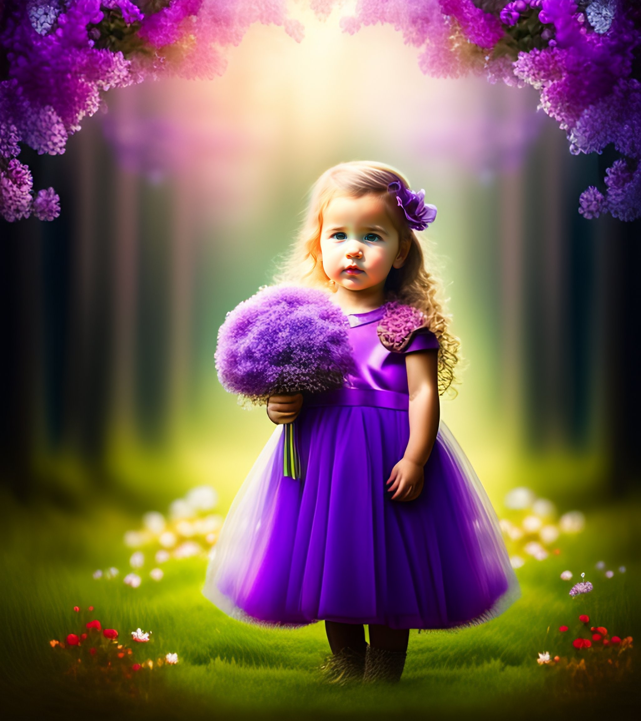 Cute Adorable Girl Baby Is Looking Up Wearing Purple Dress Cute