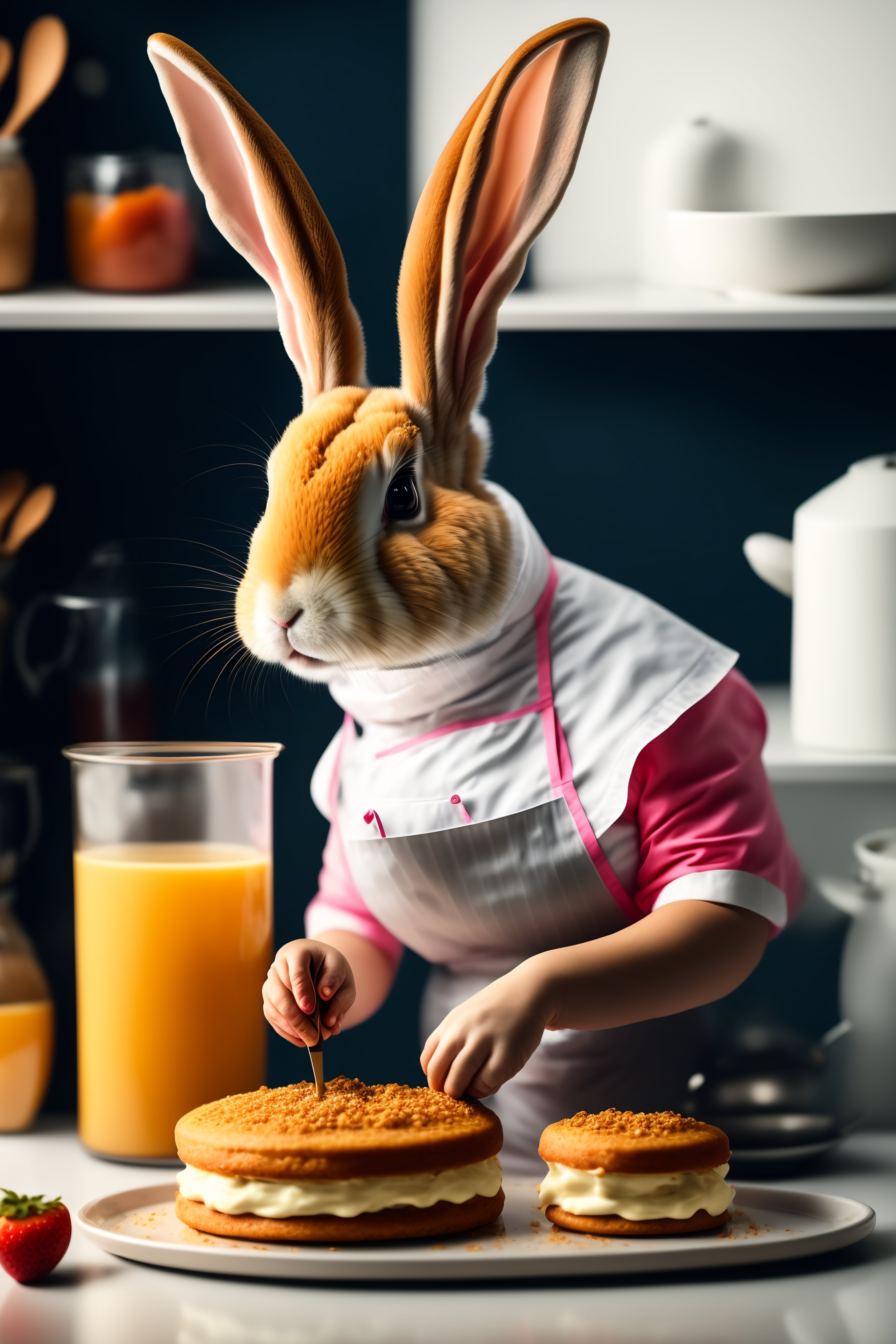 Lexica - Female rabbit as a chef making cakes in a modern kitchen