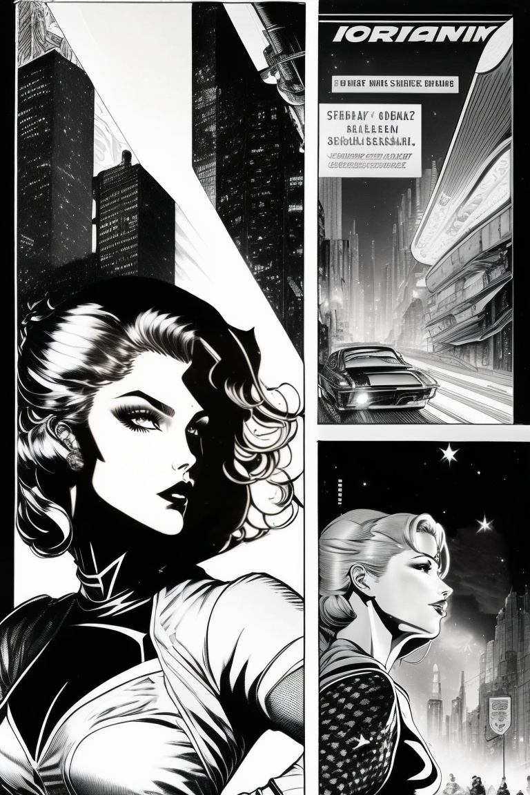 Lexica - Vintage 90's comic book page black and white environmental ...